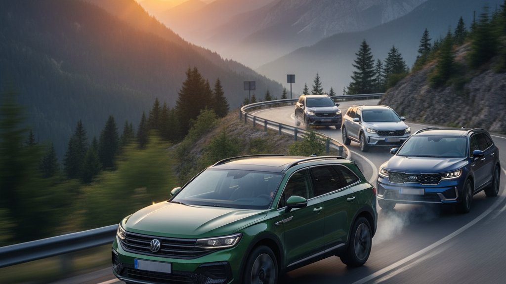 Editorial, photo-realistic HERO for an automotive daily news article titled "Volkswagen New Sorento Rival Explores Diesel Option – Daily Car News (202