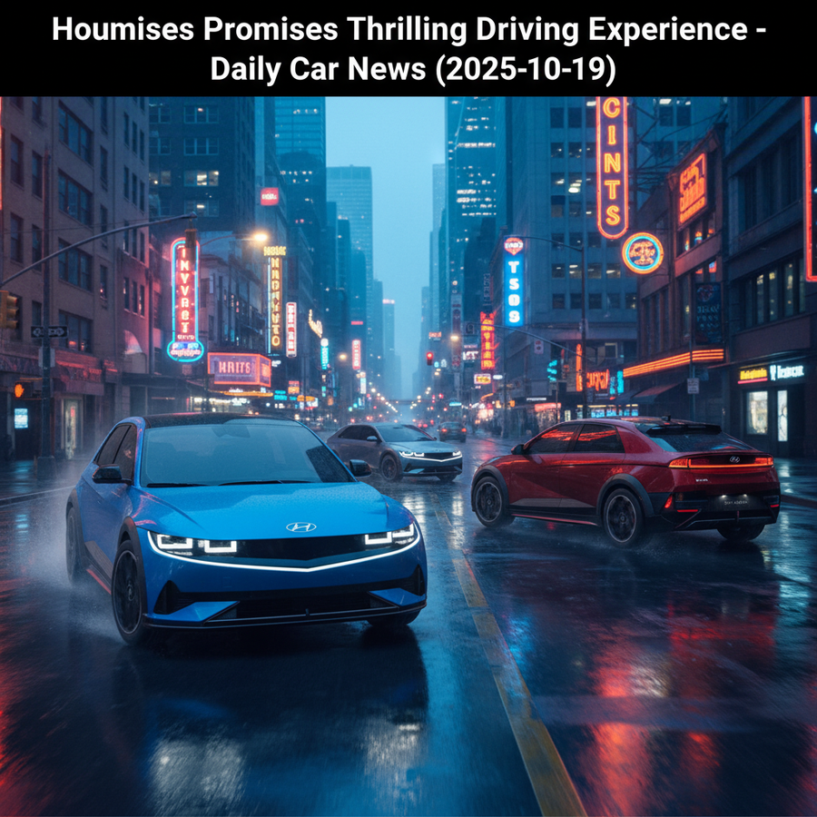 Editorial, photo-realistic HERO for an automotive daily news article titled "Hyundai Ioniq 5 N Promises Thrilling Driving Experience – Daily Car News
