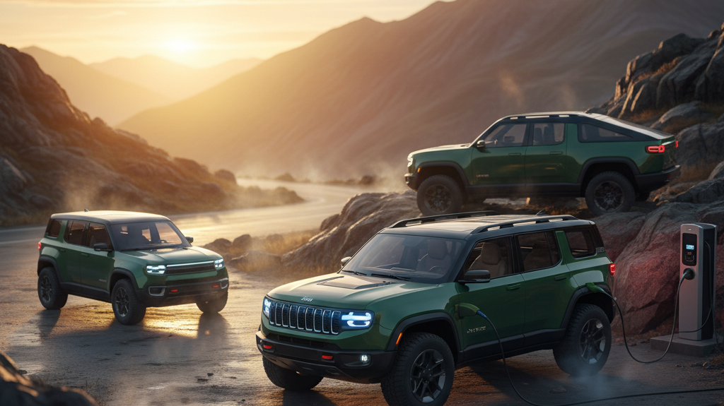 Editorial, photo-realistic HERO for an automotive daily news article titled "Jeep Recon EV Set to Make Off-Road Waves – Daily Car News (2025-11-19)".