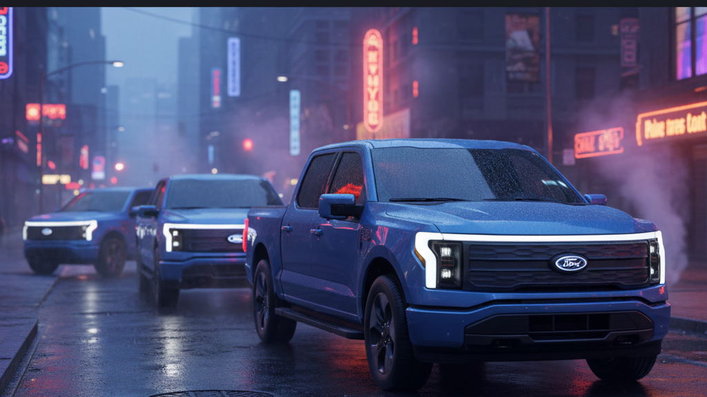 Editorial, photo-realistic HERO for an automotive daily news article titled "Ford F-150 Lightning Facing Lawsuit Over Missing Safety Features – Daily