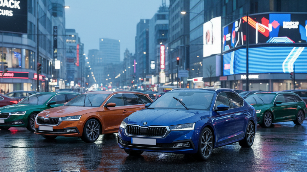 Editorial, photo-realistic HERO for an automotive daily news article titled "Skoda Octavia Mild-Hybrid Confirmed for 2026 – Daily Car News (2025-12-18