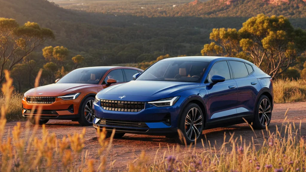 Editorial photo-realistic HERO image for automotive news (2026-03-03). Feature Polestar vehicles specifically Polestar 7. Scene: A sleek Polestar 7 EV