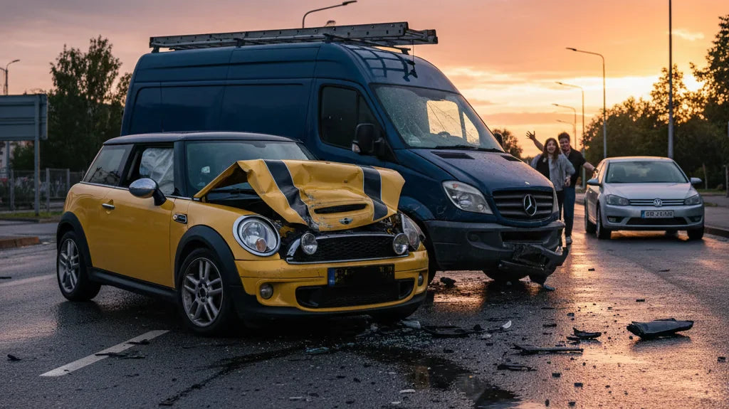 Editorial photo-realistic HERO image for automotive news (2026-05-03). Feature Mini vehicles specifically Cooper S. Scene: A dramatic scene of a Mini