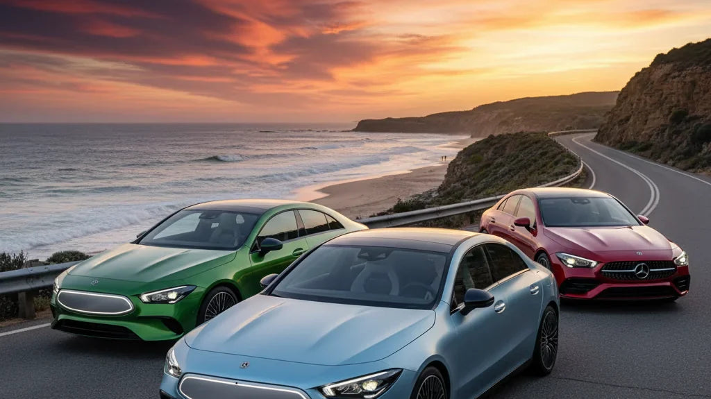 Editorial photo-realistic HERO image for automotive news (2026-05-06). Feature Mercedes-Benz vehicles specifically 2026 CLA. Scene: The new-generation