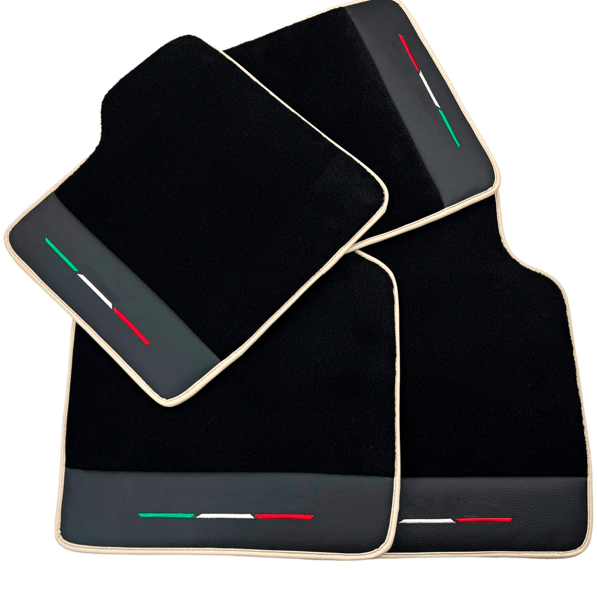 Black Floor Mats for Ferrari Purosangue with Leather and Beige Trim | Italian Edition - AutoWin