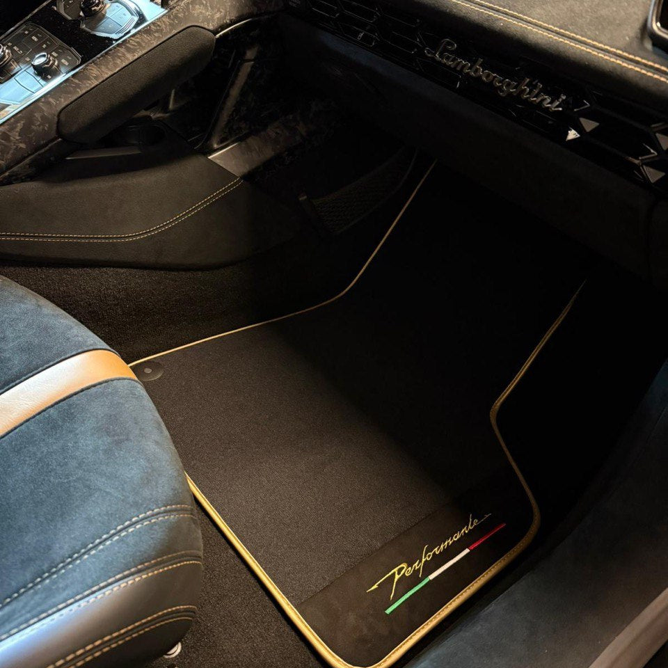 Black Carpet Floor Mats for Lamborghini Huracan Performante – Optional Alcantara Pillows Set of 2