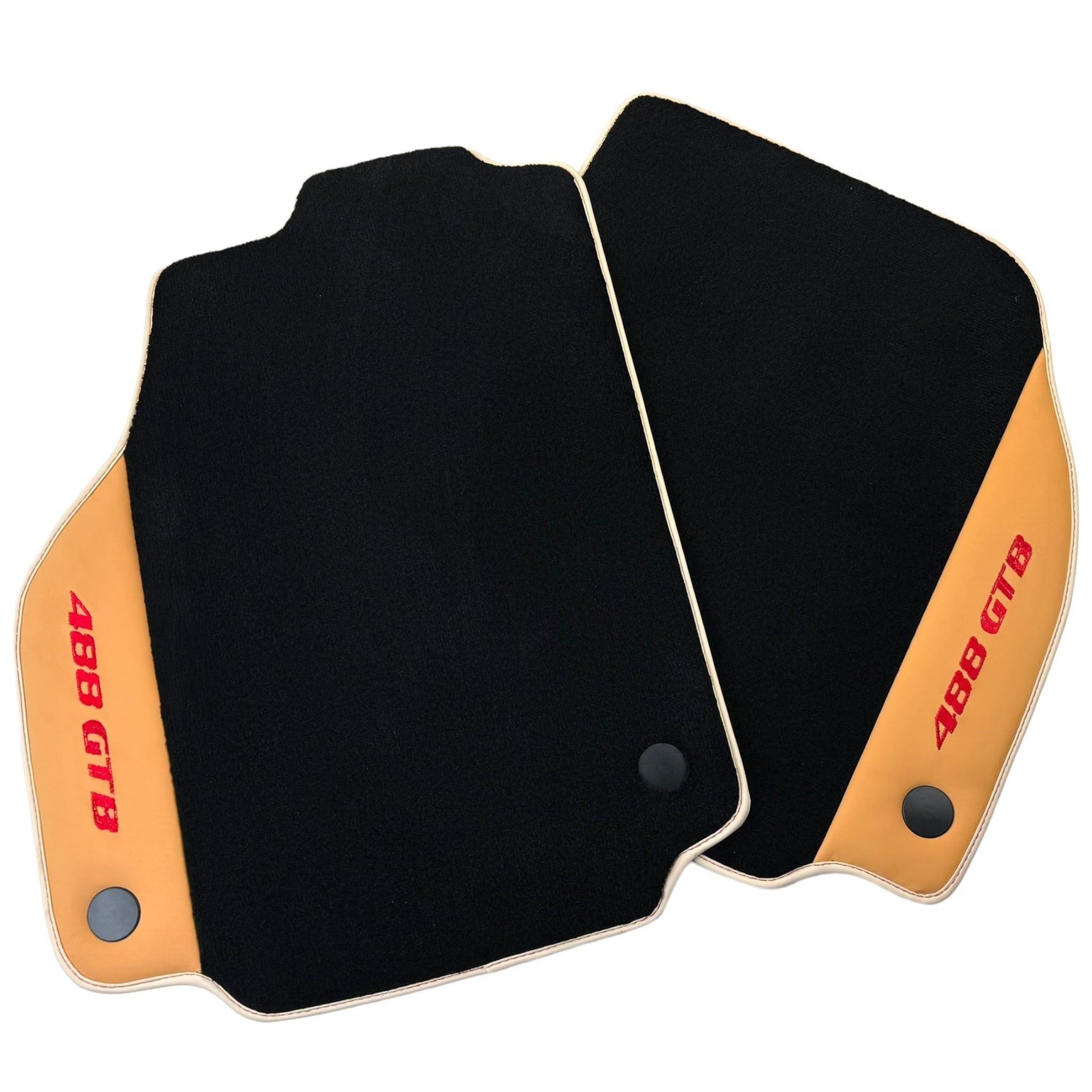 Black Floor Mats For Ferrari 488 GTB (2015-2022) with Beige Nappa Leather - AutoWin
