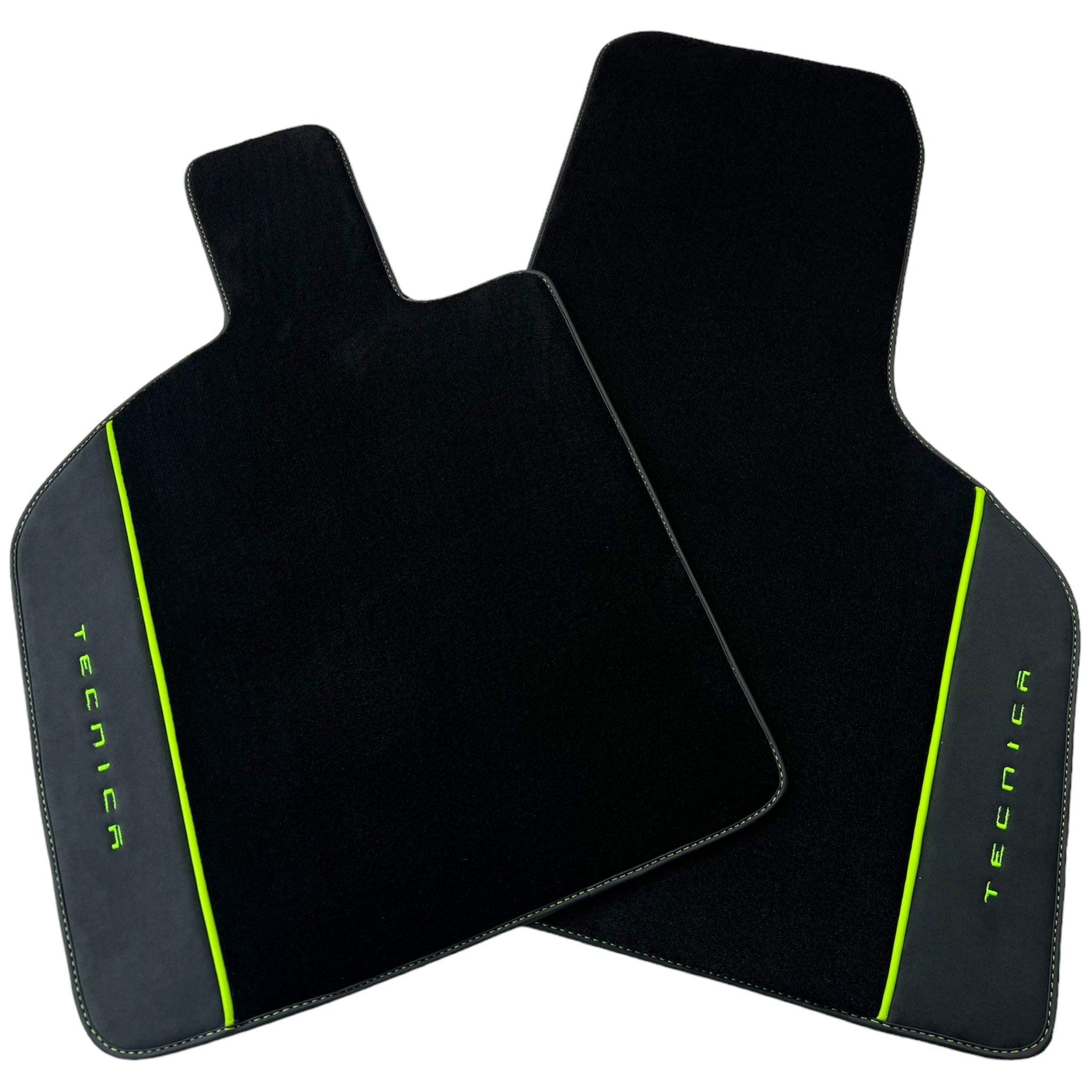 Black Floor Mats for Lamborghini Huracan Tecnica with Alcantara Leather | Green Edition - AutoWin