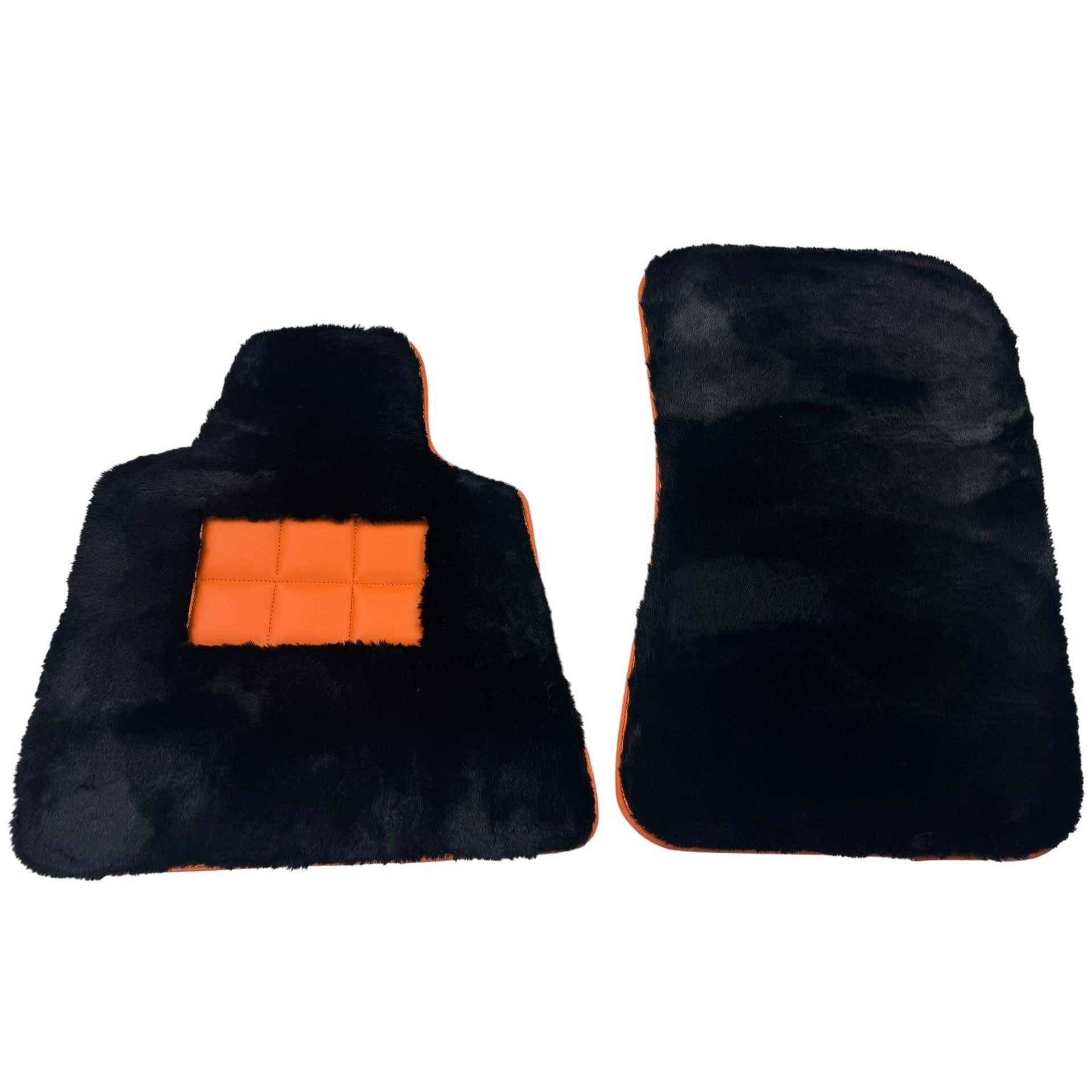 Black Sheepskin Floor Mats for Rolls-Royce Shadow (1965-1977) Orange Leather Trim - AutoWin