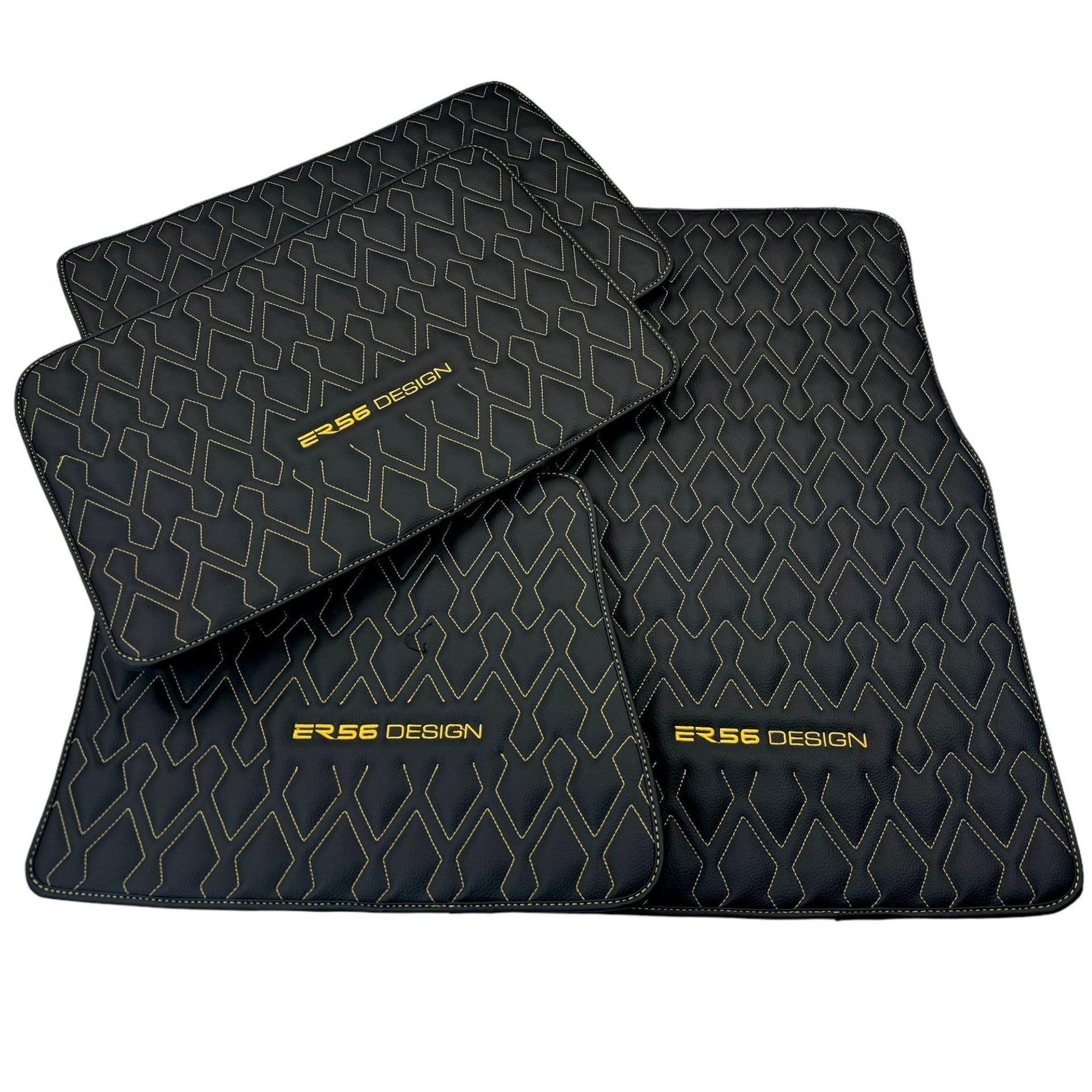 Black Leather Floor Mats for Rolls-Royce Ghost Series II (2021-2024) ER56 Design - AutoWin