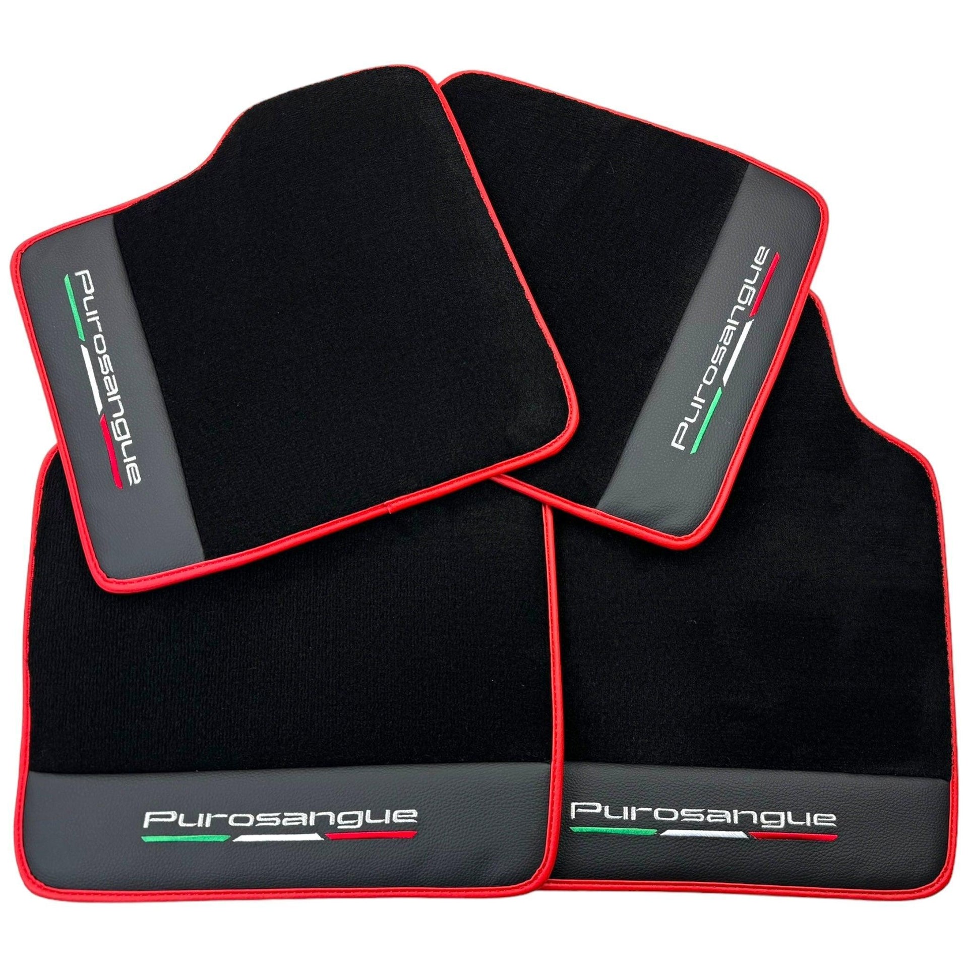 Black Floor Mats for Ferrari Purosangue with Leather and Red Trim | Italian Edition - AutoWin