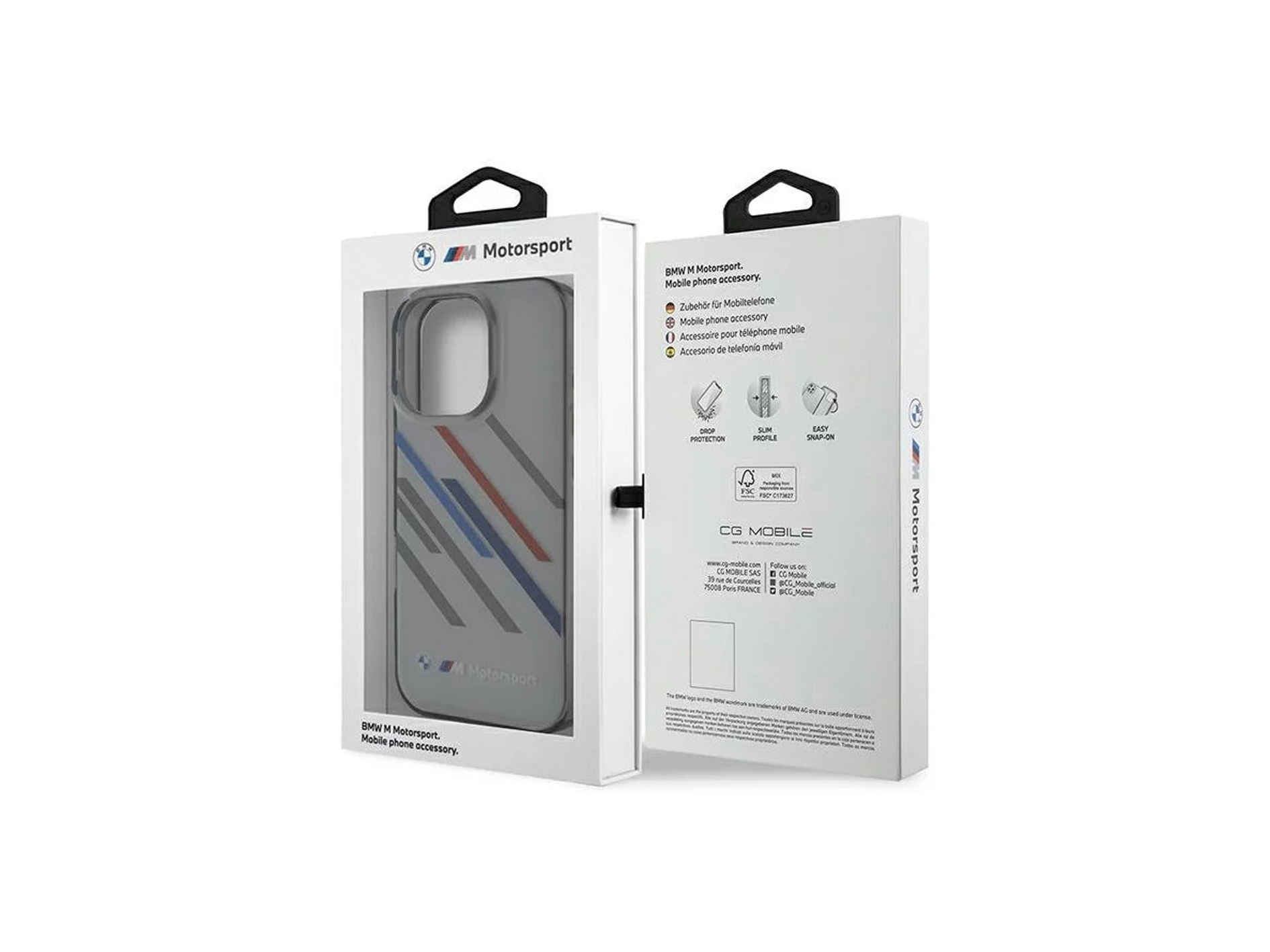 Grey BMW Motorsport IML Random Stripes Hardcase for iPhone 16 Pro (6.3")