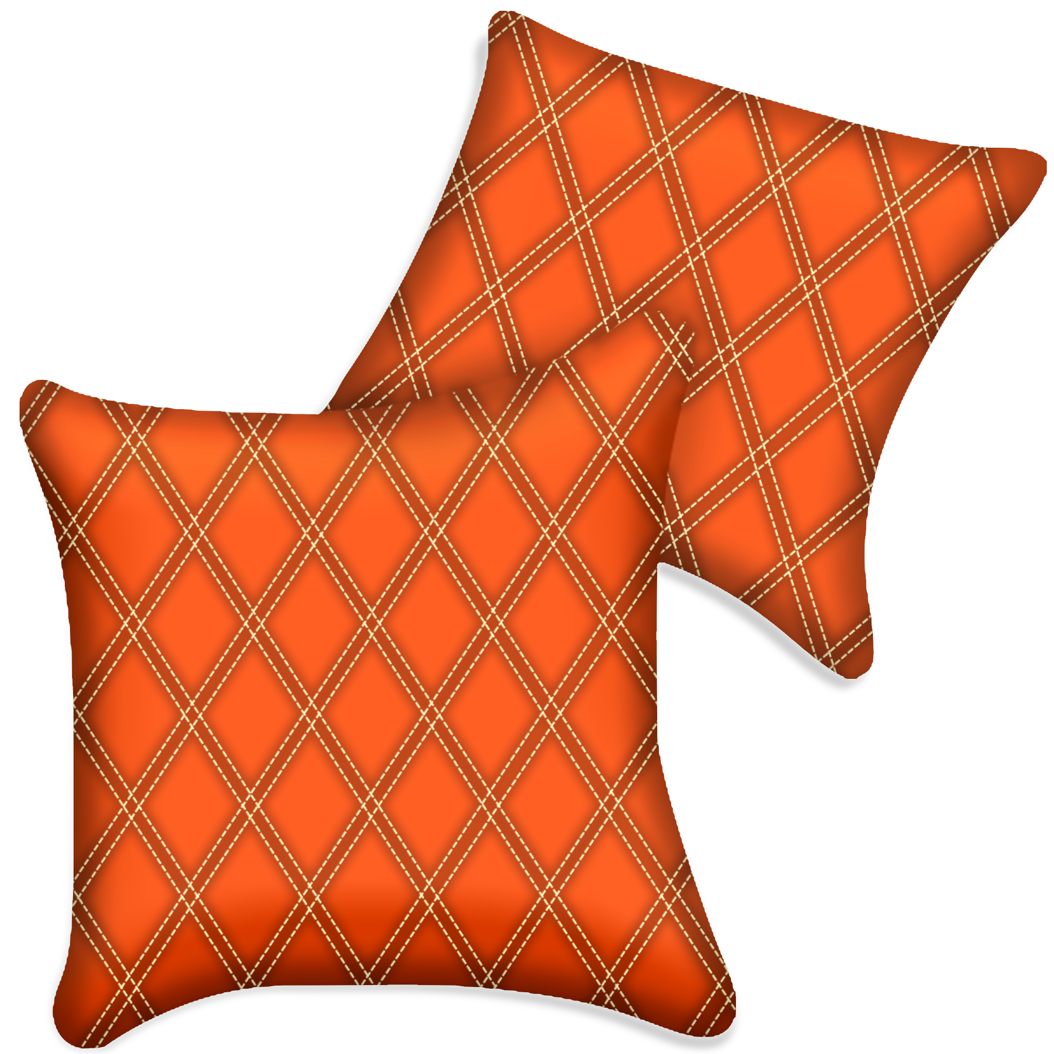 Customizable Orange Leather Pillows Set of 2 for All Vehicles | Double Diamond Pattern