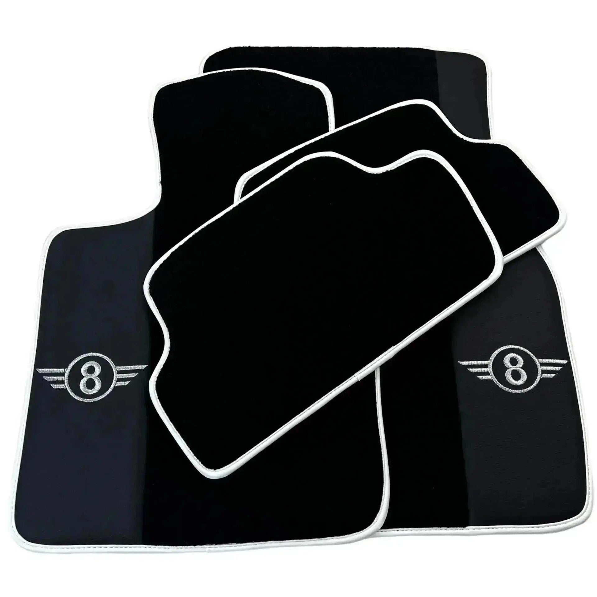 Black Floor Mats for Mini Clubman R55 (2007-2015) with Leather | White Trim - AutoWin