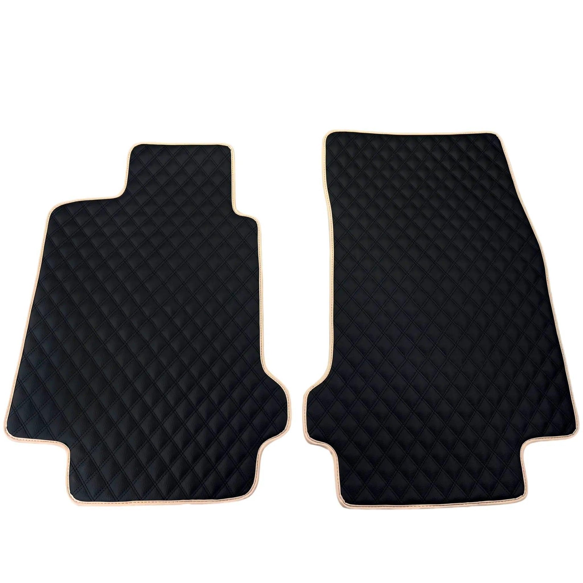 Black Stitched Leather Floor Mats for Maserati GranCabrio MC (2013-2019) | Beige Trim - AutoWin