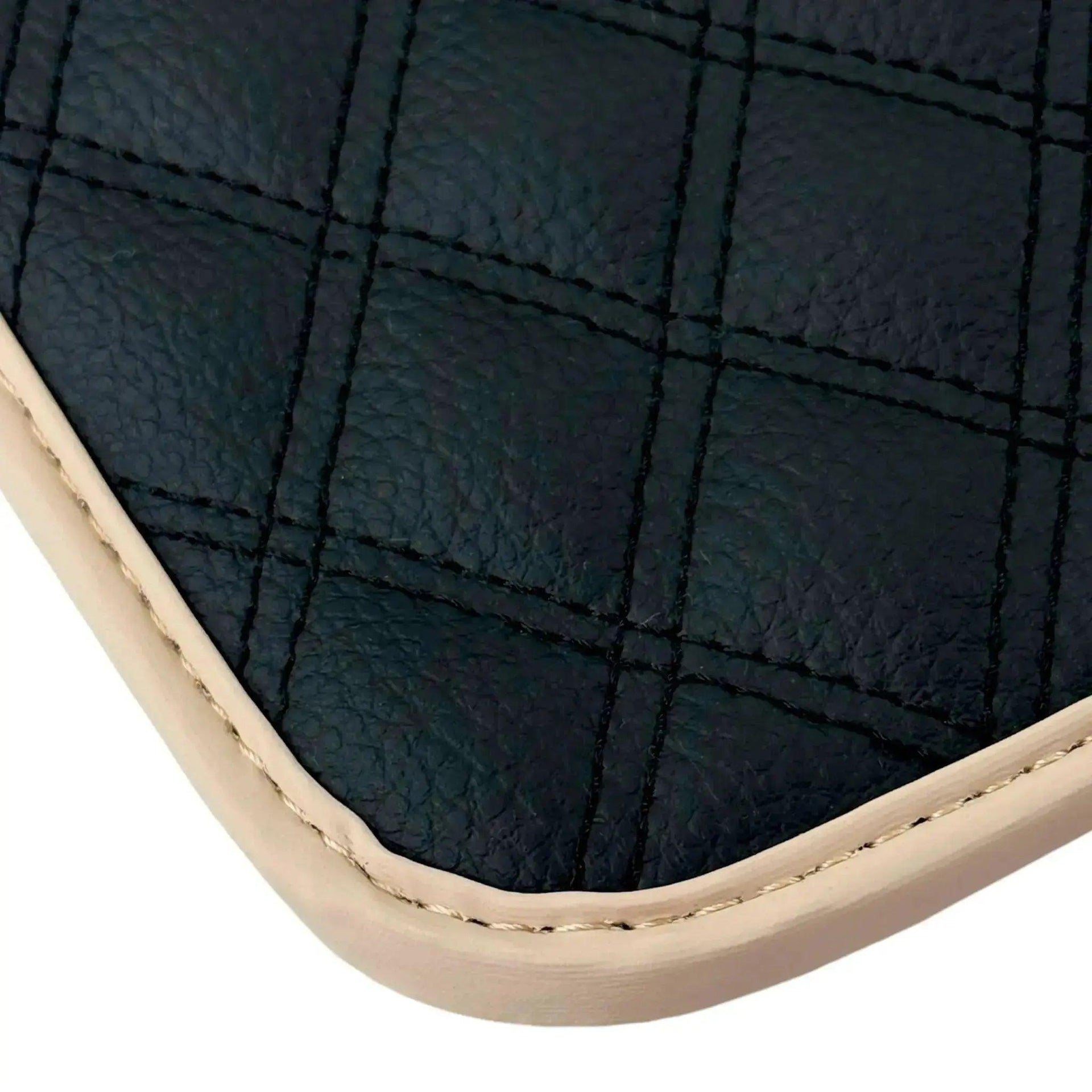 Black Stitched Leather Floor Mats for Maserati GranTurismo Sport (2012-2019) | Beige Trim - AutoWin