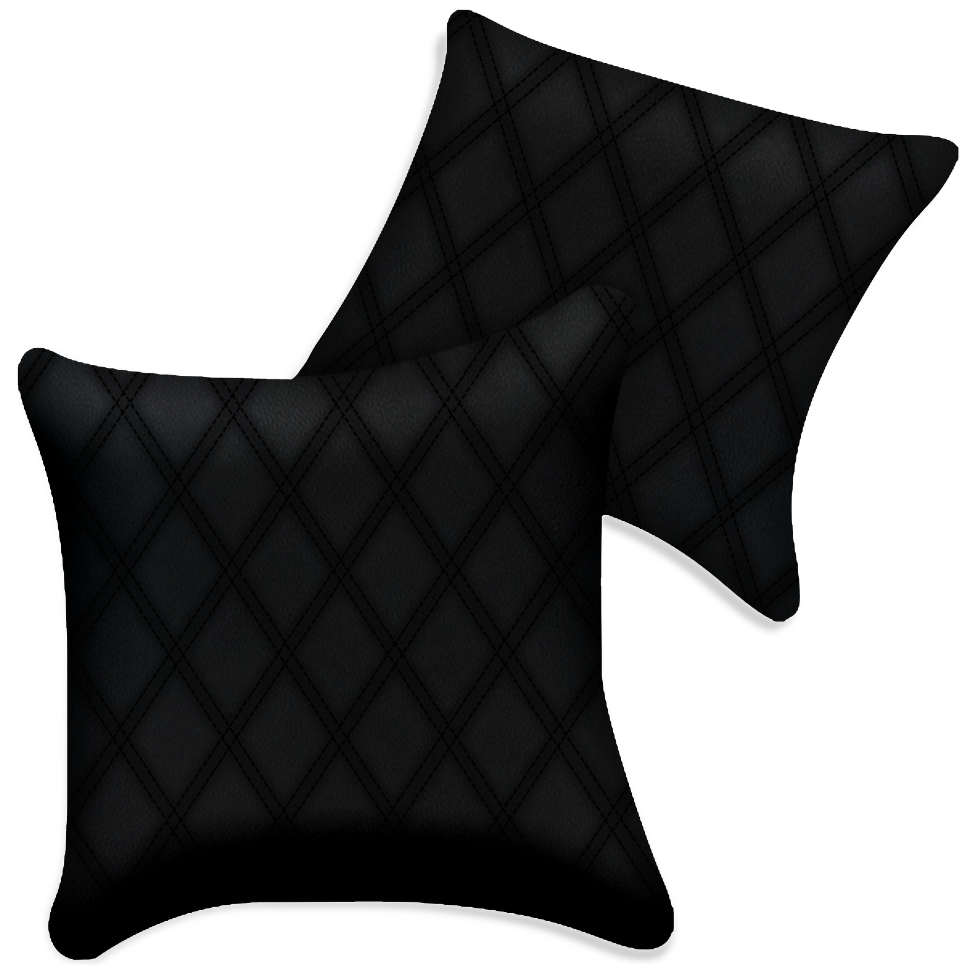 Customizable Black Leather Pillows Set of 2 for All Vehicles | Double Diamond Pattern