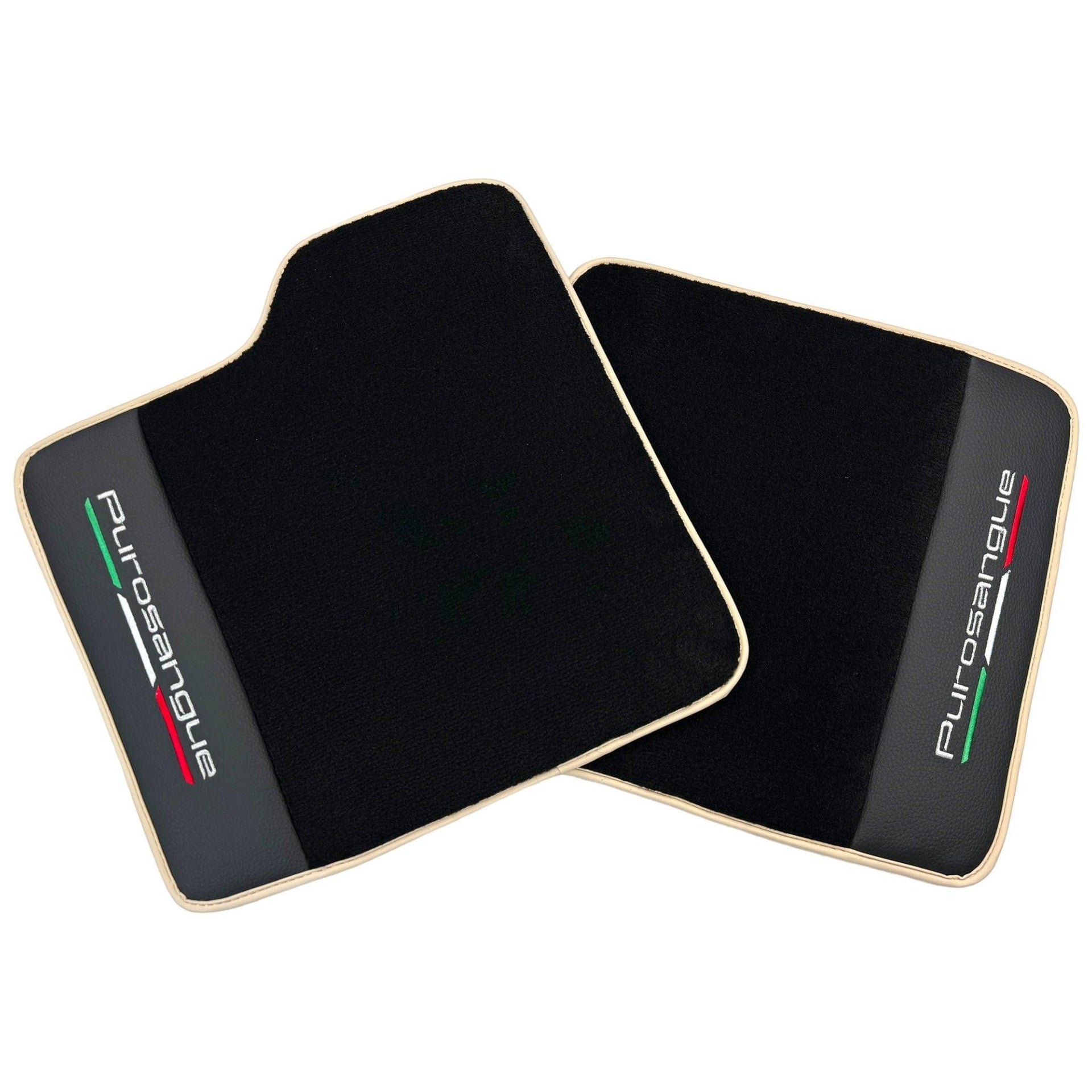 Black Floor Mats for Ferrari Purosangue with Leather and Beige Trim | Italian Edition - AutoWin