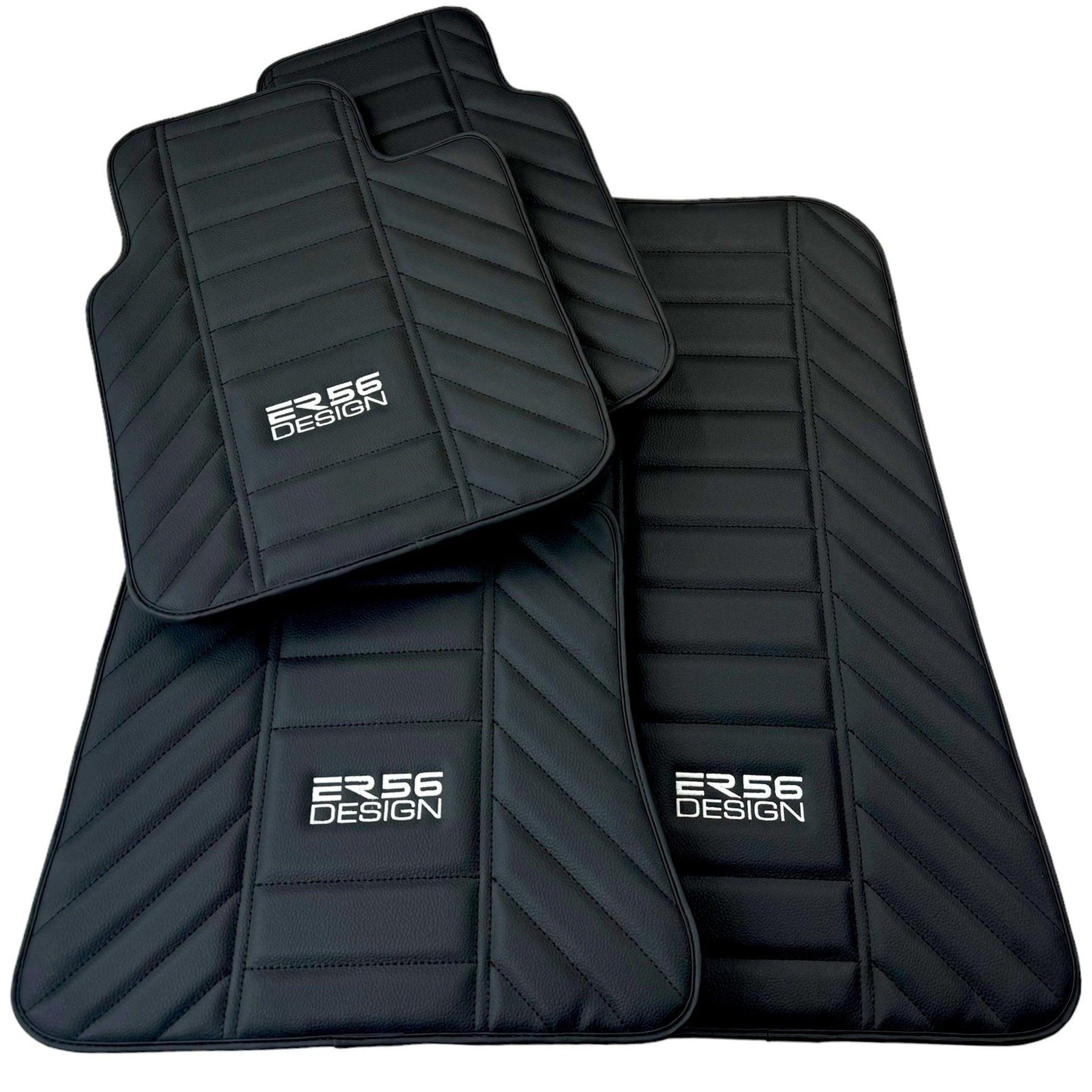 Black Leather Floor Mats for Rolls Royce Phantom Drophead Coupe (2007-2016) ER56 Design - AutoWin