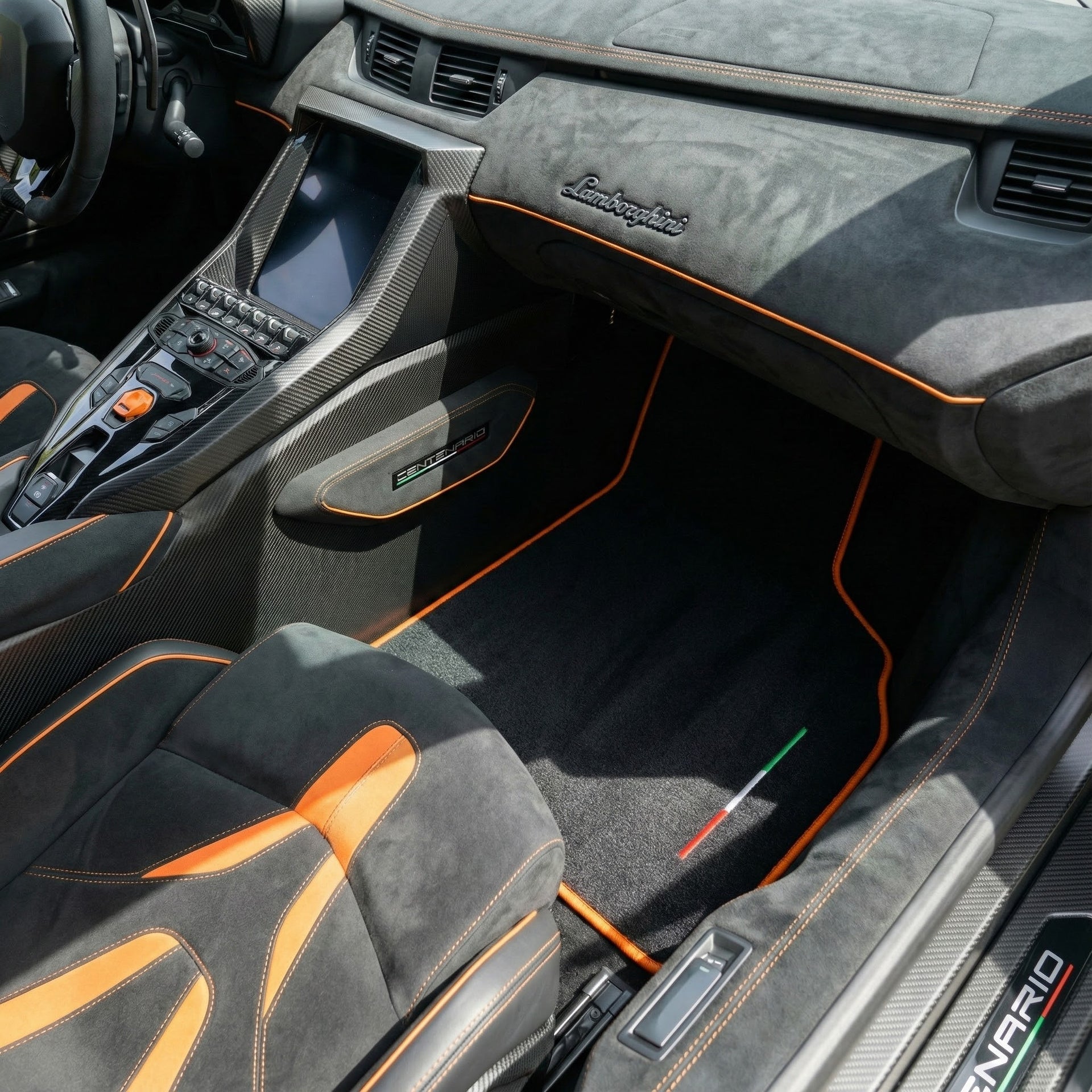Customizable Leather Floor Mats with Square Pattern for Lamborghini Centenario (2016-2017) - AutoWin