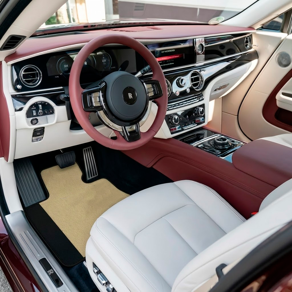 Personalizowane dywaniki samochodowe do Rolls Royce Spectre (2023-2024) z czerwoną Alcantarą - AutoWin