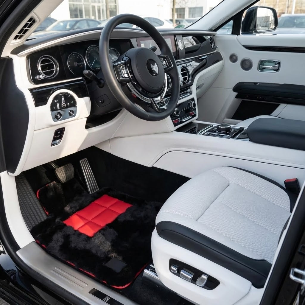 Personalizowane dywaniki samochodowe do Rolls Royce Spectre (2023-2024) z czerwoną Alcantarą - AutoWin