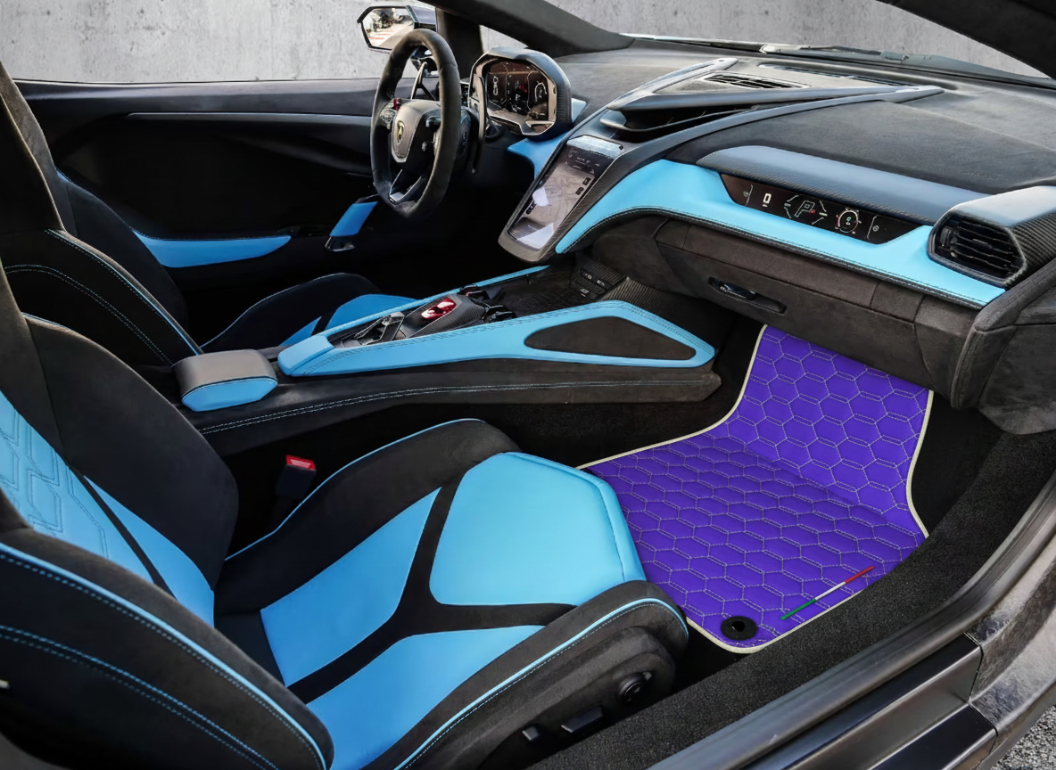 Customizable Leather Floor Mats with Interlaced Hex Pattern for Lamborghini Revuelto (2024-2025) - AutoWin