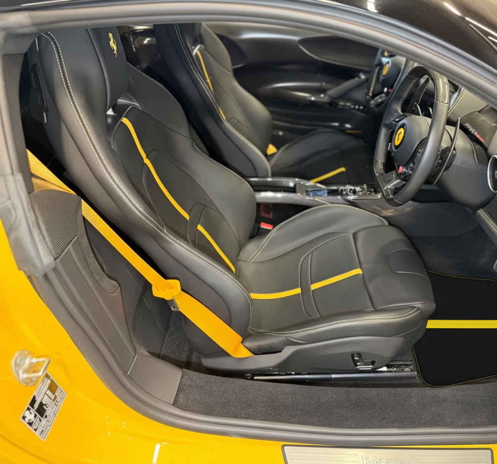 Black Floor Mats for Ferrari SF90 Stradale (2019-2024) with Leather and Red Trim - AutoWin