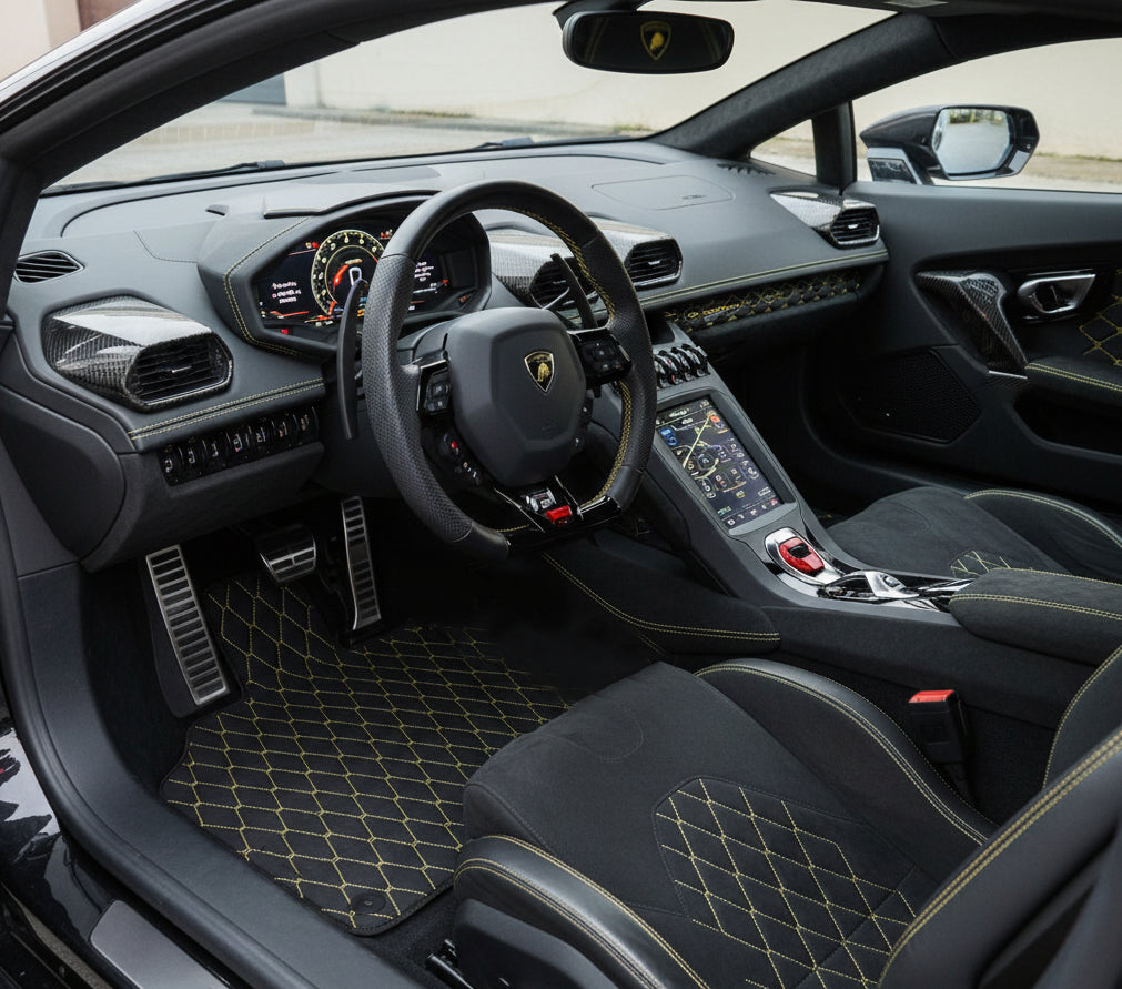 Customizable Floor Mats From Carpet with Leather for Lamborghini Huracan STO (2021-2024) - AutoWin