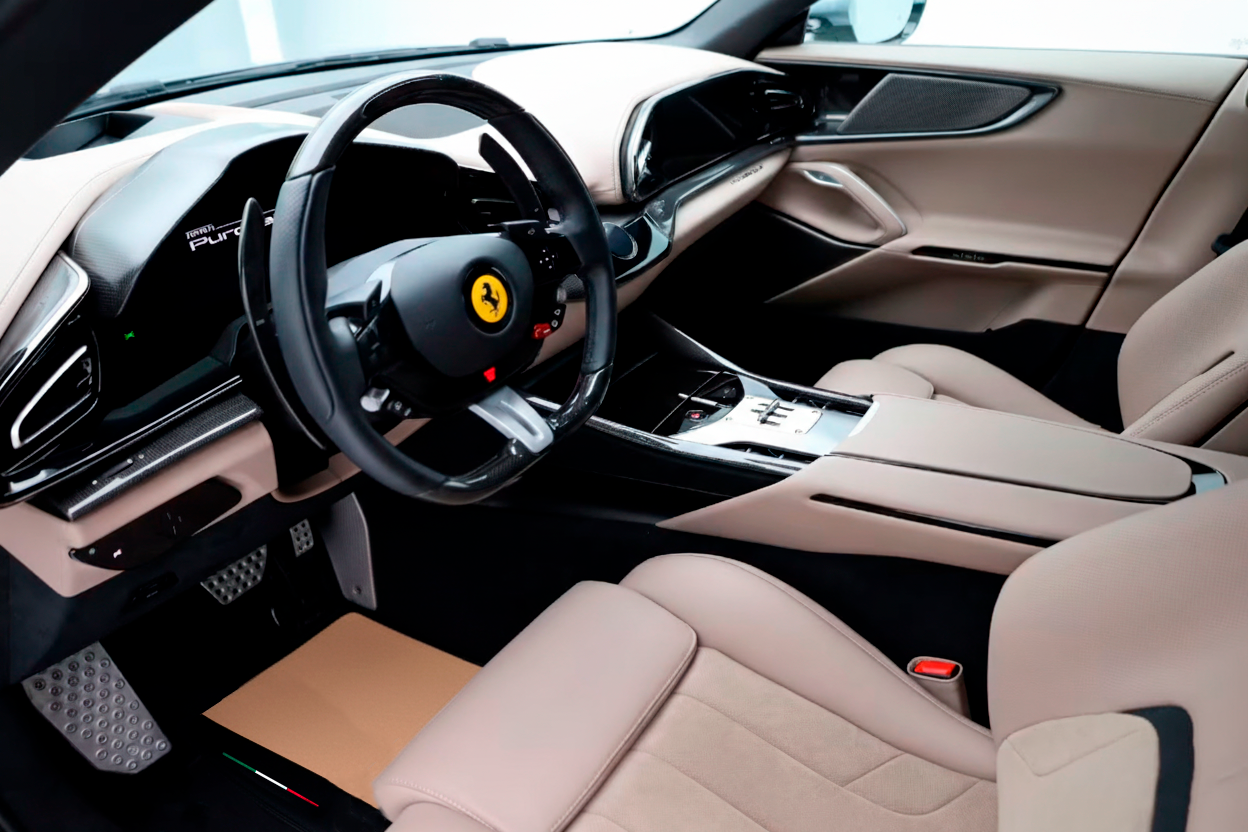 Beige Floor Mats for Ferrari SF90 Stradale (2019-2024) with Leather - AutoWin