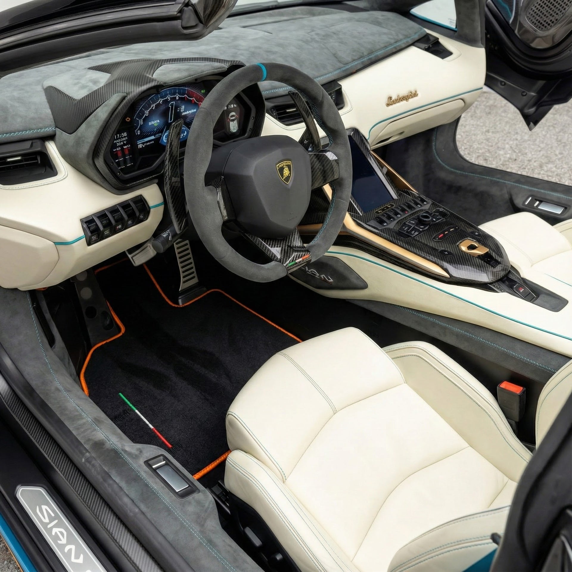Customizable Leather Floor Mats with Hex Pattern for Lamborghini Sian (2020-2022) - AutoWin