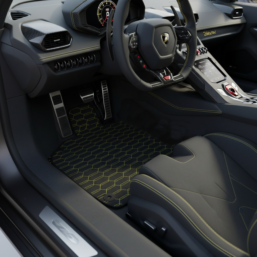 Customizable Leather Floor Mats with Symmetrical Hex Pattern for Lamborghini Temerario (2025-2026) - AutoWin