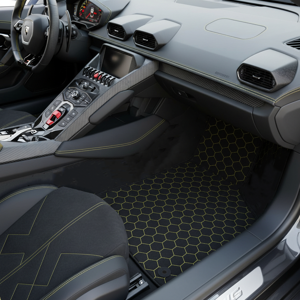 Customizable Leather Floor Mats with Symmetrical Hex Pattern for Lamborghini Temerario (2025-2026) - AutoWin
