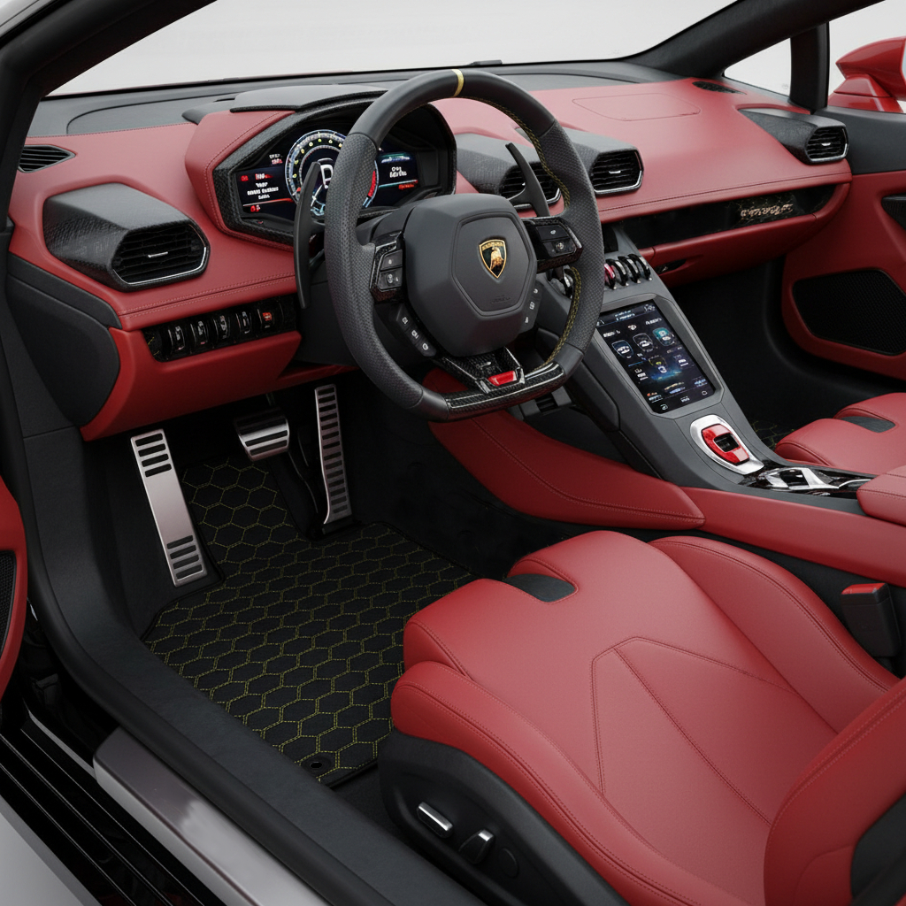 Customizable Leather Floor Mats with Divario Pattern for Lamborghini Huracan EVO (2019-2024) - AutoWin