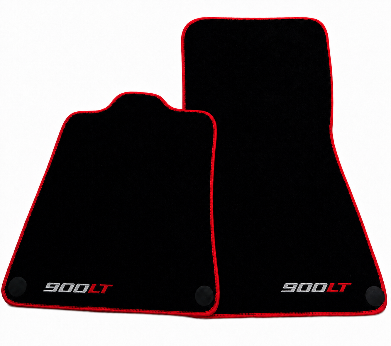 Black Floor Mats For McLaren 720S - 900 LT Tailored With Red Trim - With Leather