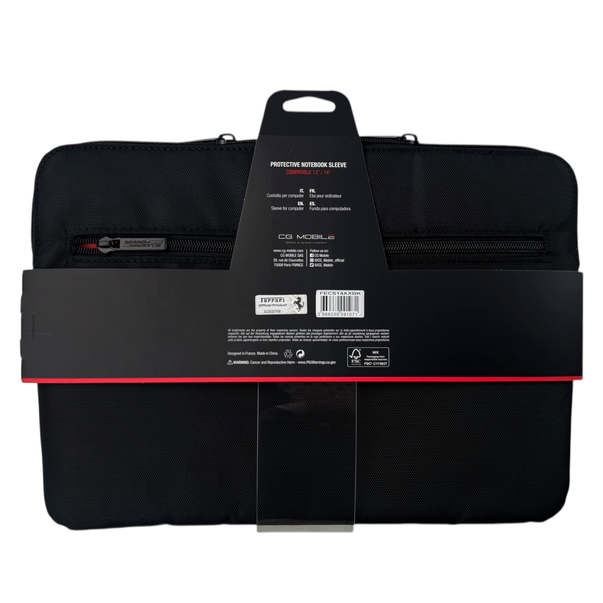 Ferrari 14" Laptop Sleeve – Carbon & Smooth, Lightweight & Stylish