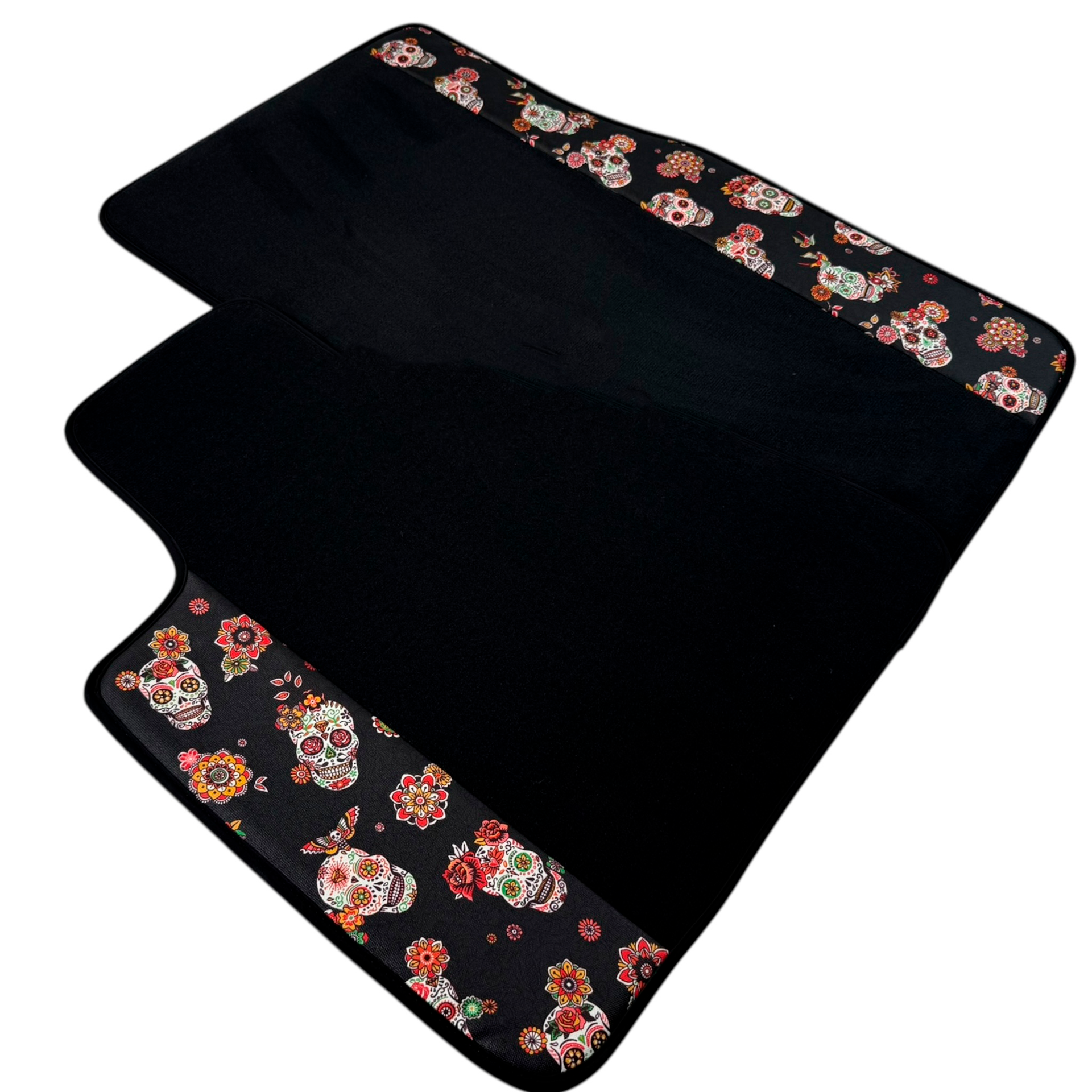 Black Car Floor Mats for Rolls-Royce Cullinan (2018-2025) with Black Floral Skull Design