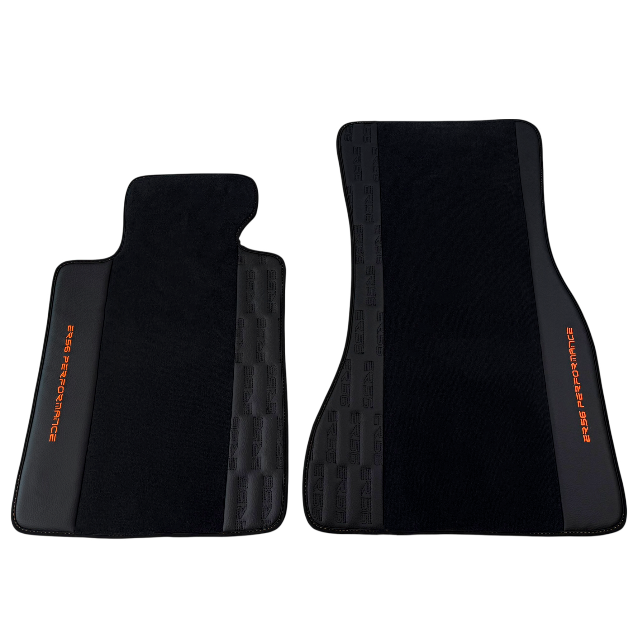 Black Car Floor Mats for BMW E81 3-door Hatchback (2006-2011) with Leather by ER56 | Orange Edition
