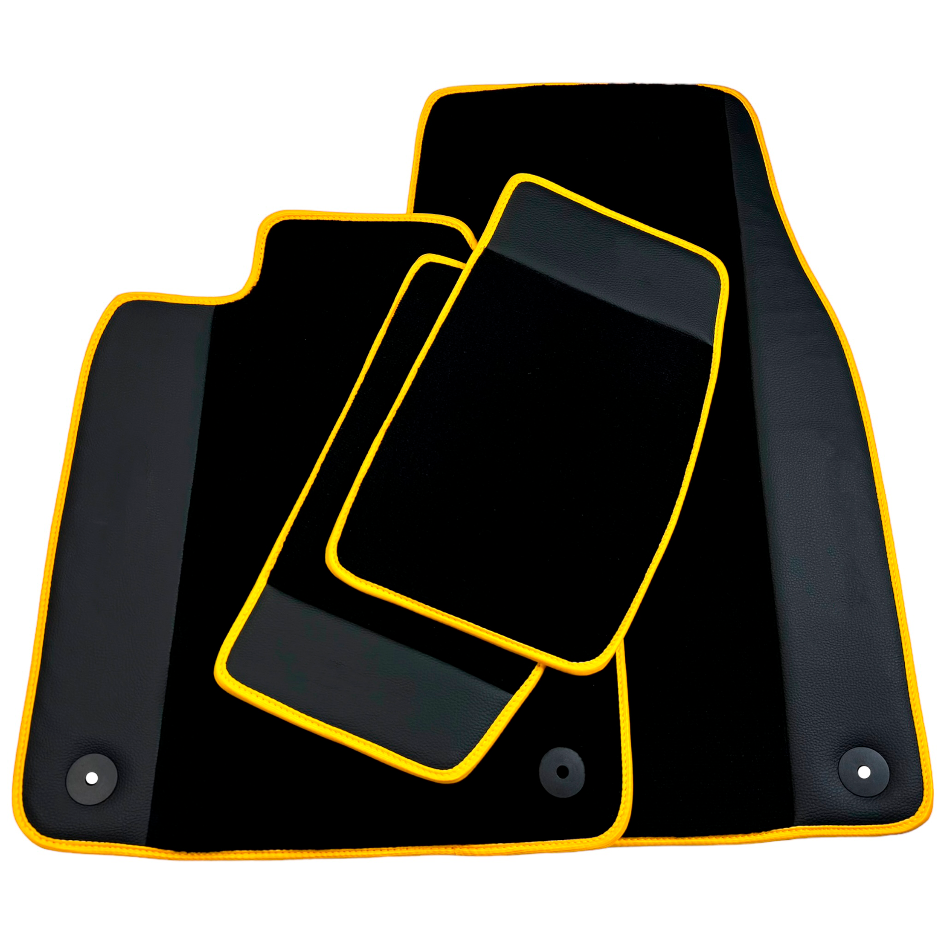 Black Floor Mats for Porsche Taycan (2019-2023) with Leather | Yellow Trim