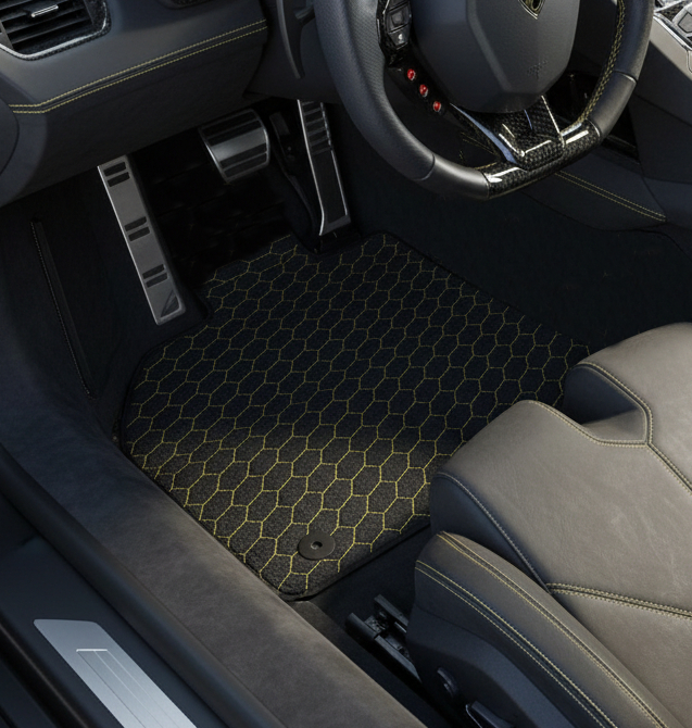 Customizable Leather Floor Mats with Hex Pattern for Lamborghini Aventador SV (2012-2022) - AutoWin