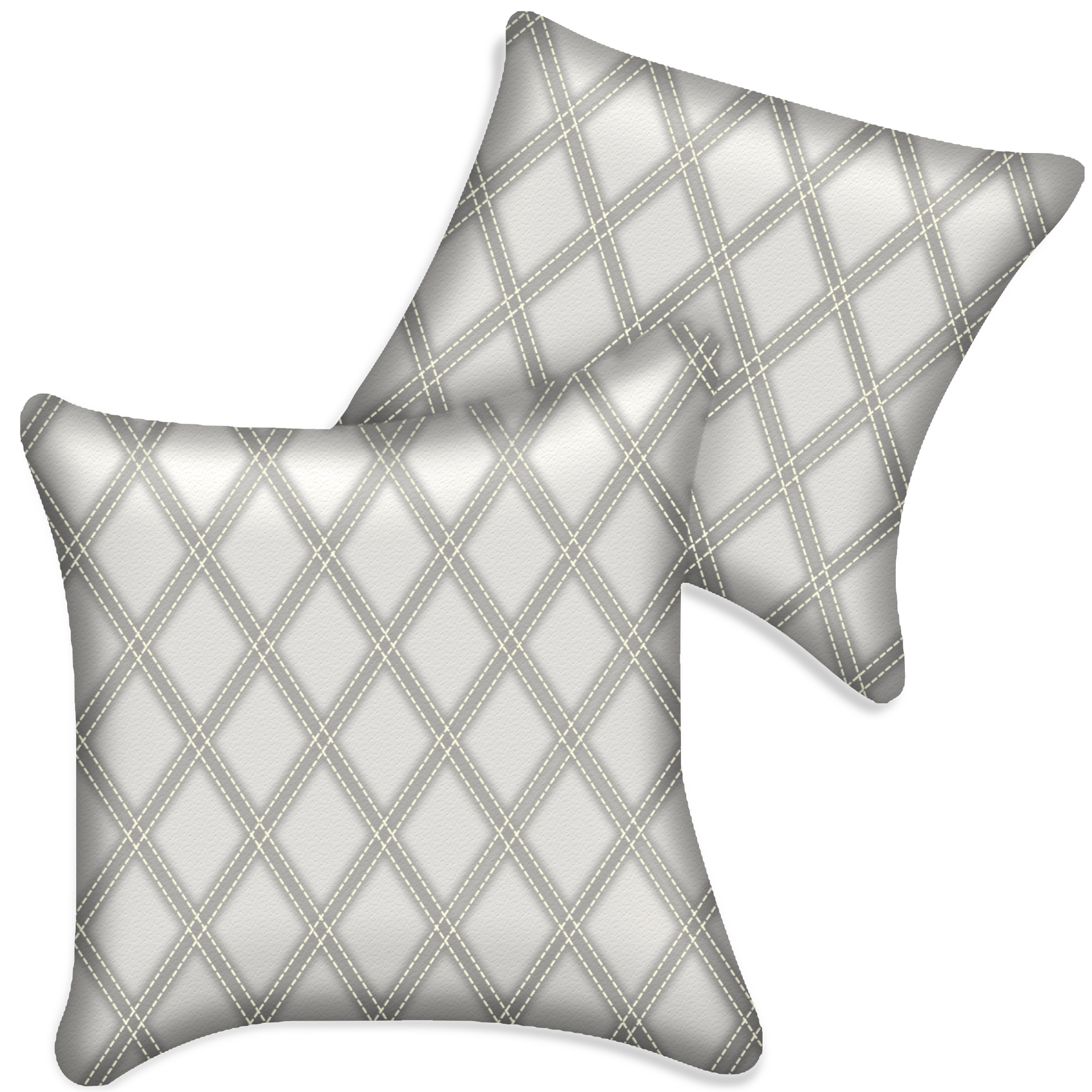 Customizable White Leather Pillows Set of 2 for All Vehicles | Double Diamond Pattern