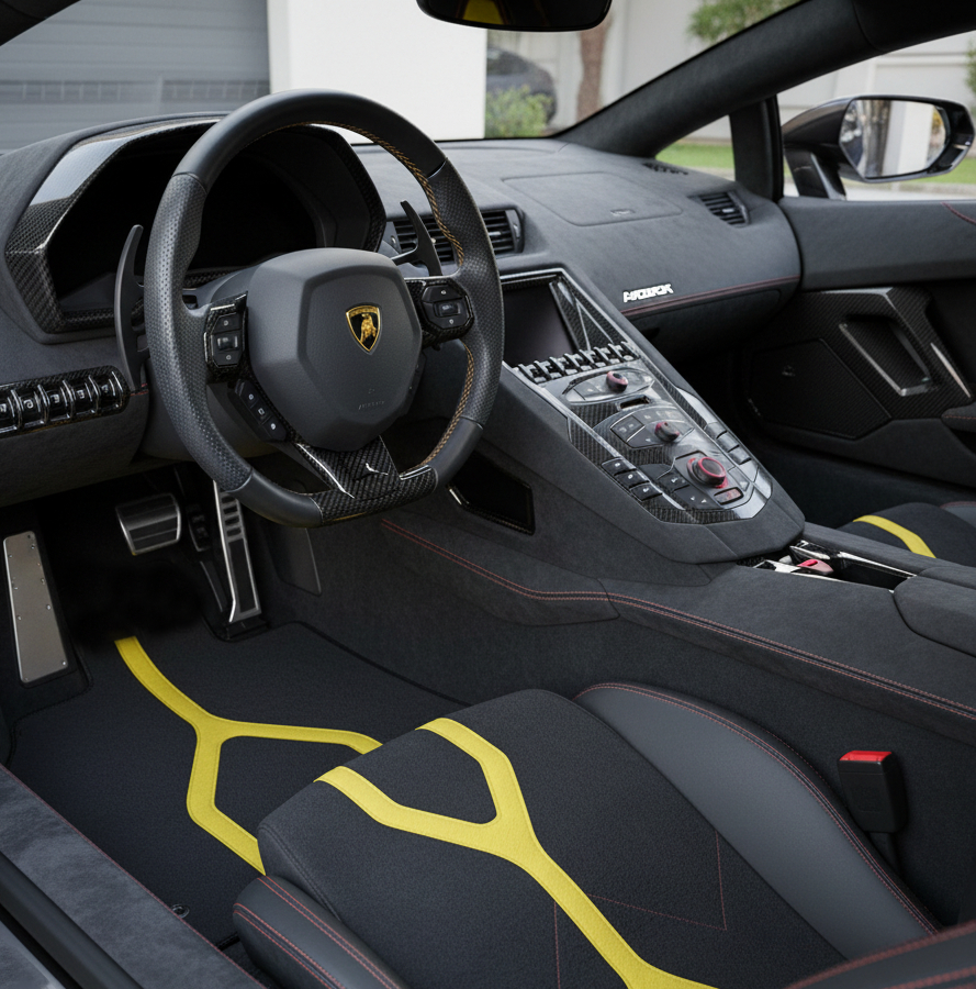 Personalizowane skórzane dywaniki samochodowe z pionowym wzorem sześciokątnym do Lamborghini Aventador (2012-2022) - AutoWin