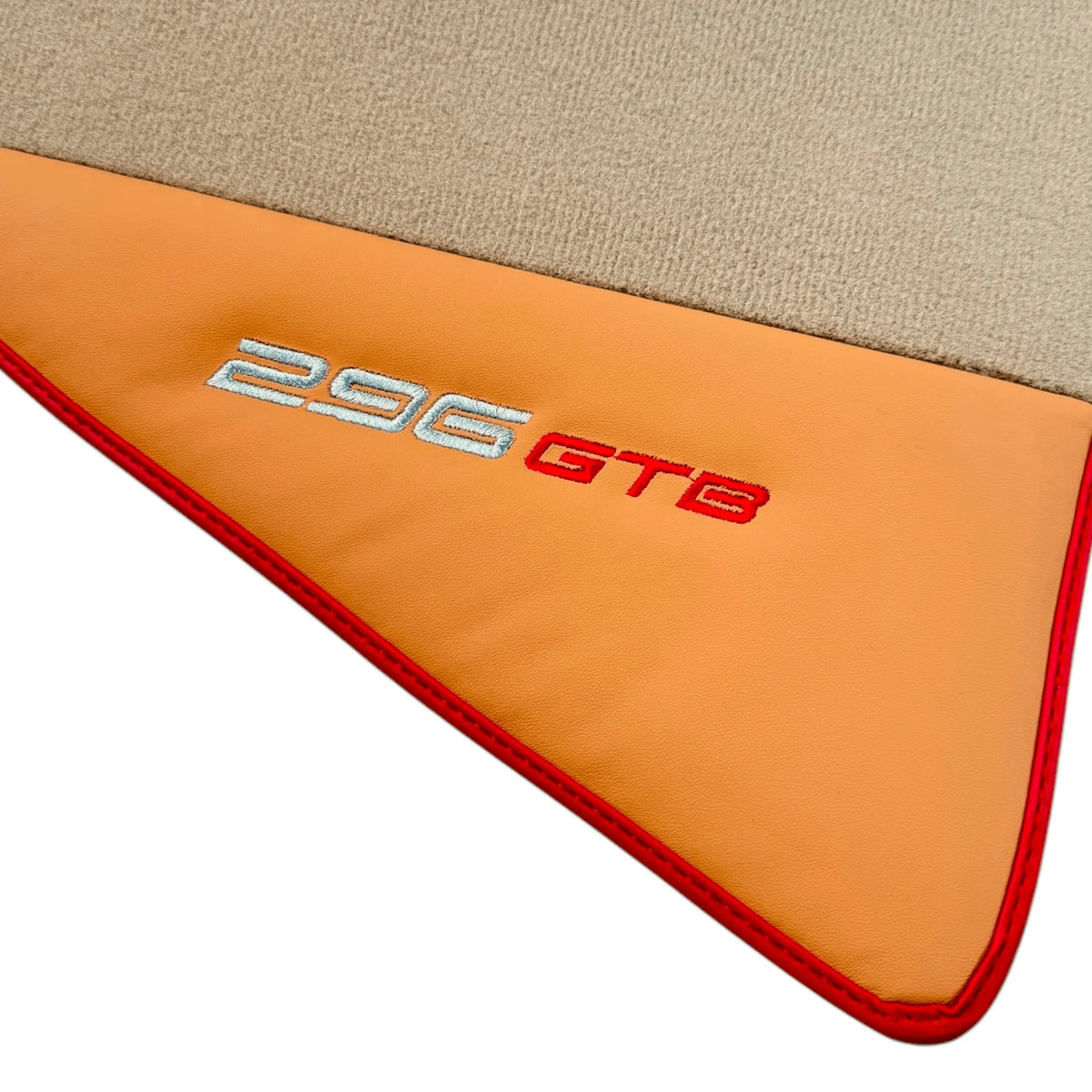 Beige Floor Mats for Ferrari 296 GTB (2022-2027) with Beige Nappa Leather | Red Trim