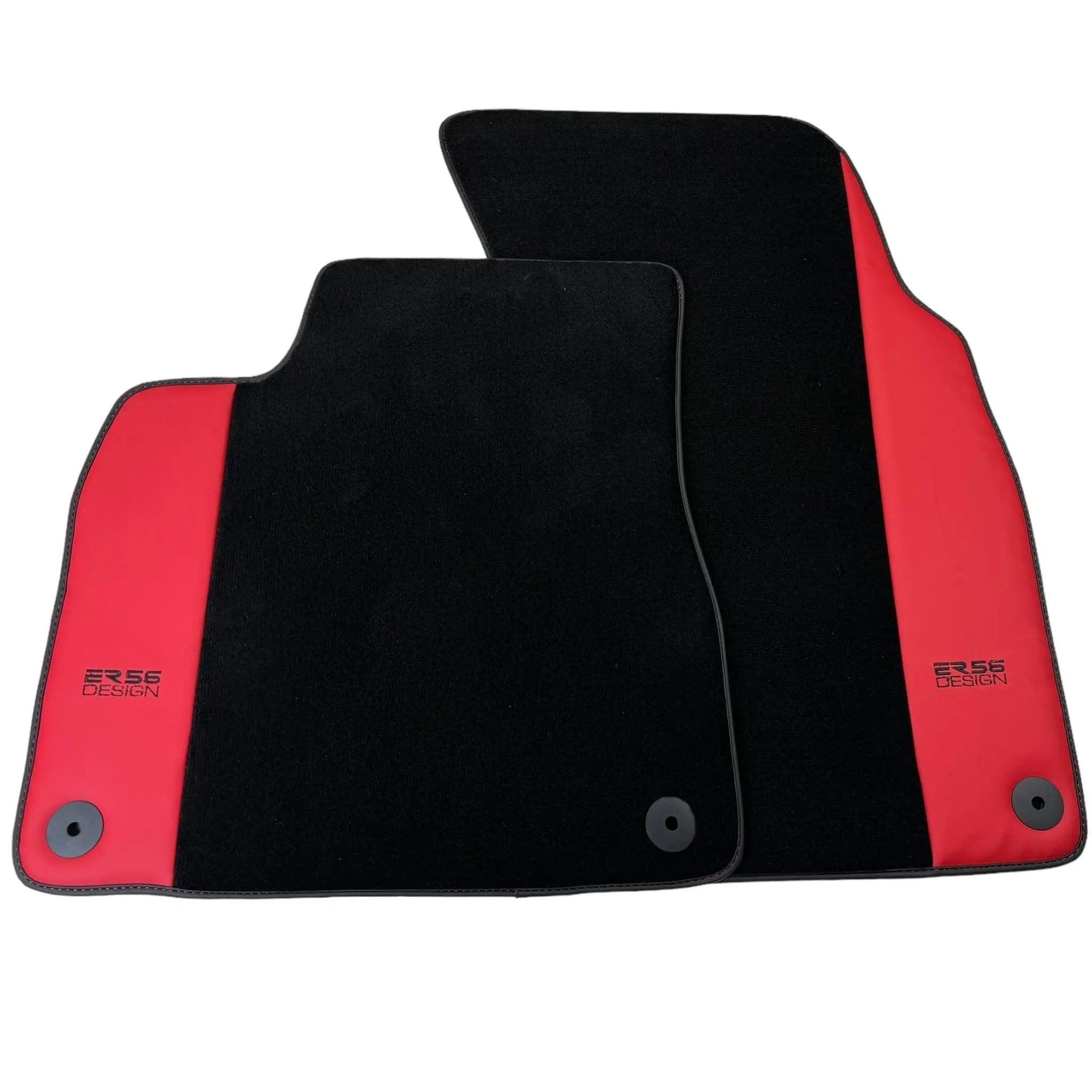 Black Floor Mats for Audi Q8 e-tron (2023-2025) with Red Leather | ER56 Design - AutoWin