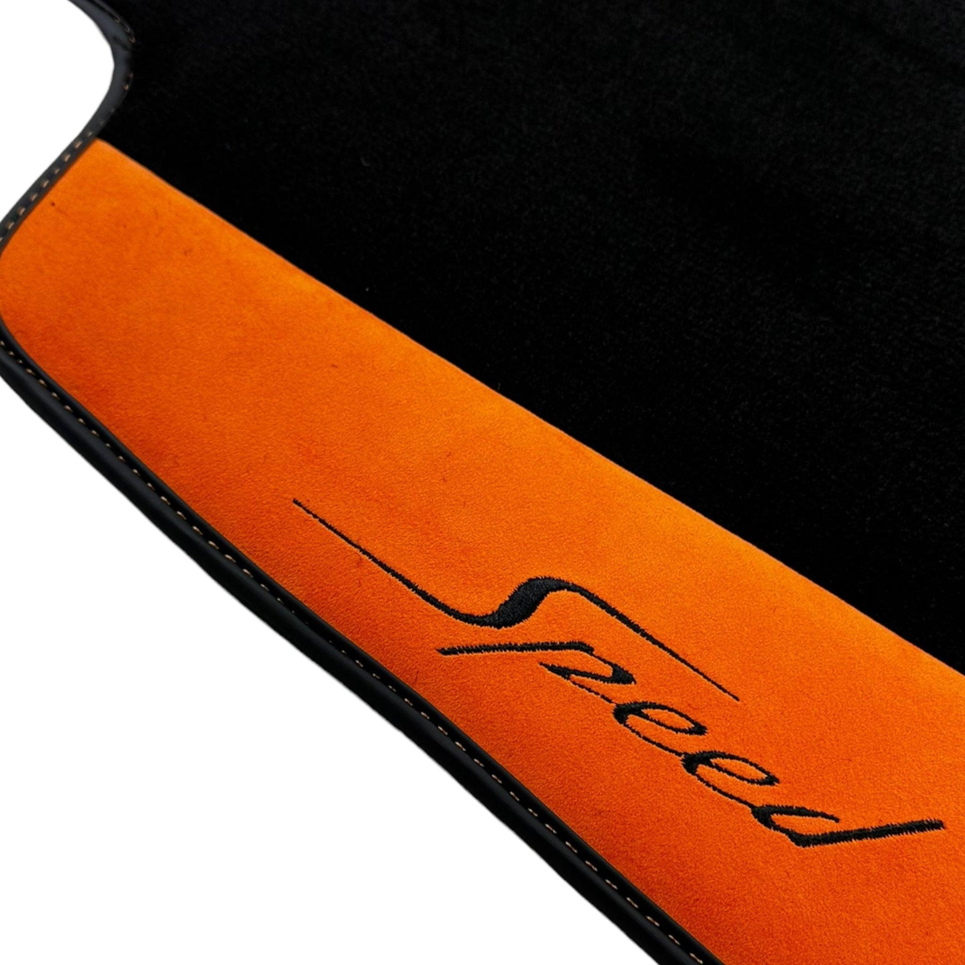 Black Floor Mats For Bentley Continental Continental GTC (2018-2023) with Orange Alcantara Leather - AutoWin