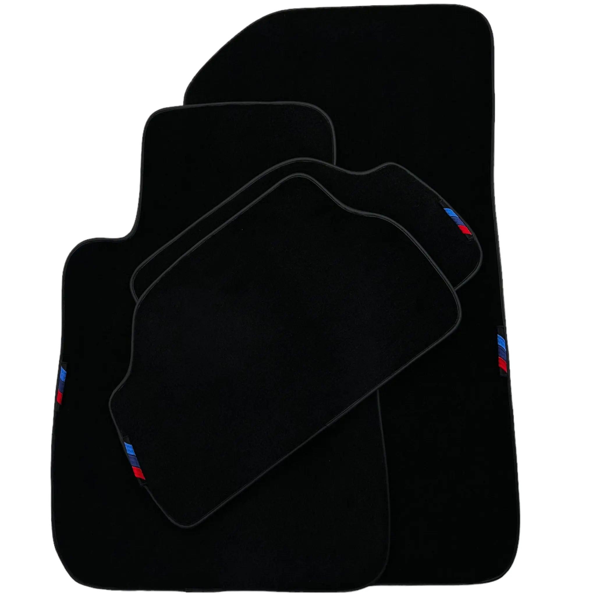 Black Floor Mats For BMW 1 Series E81 With 3 Color Stripes Tailored Set Perfect Fit - AutoWin