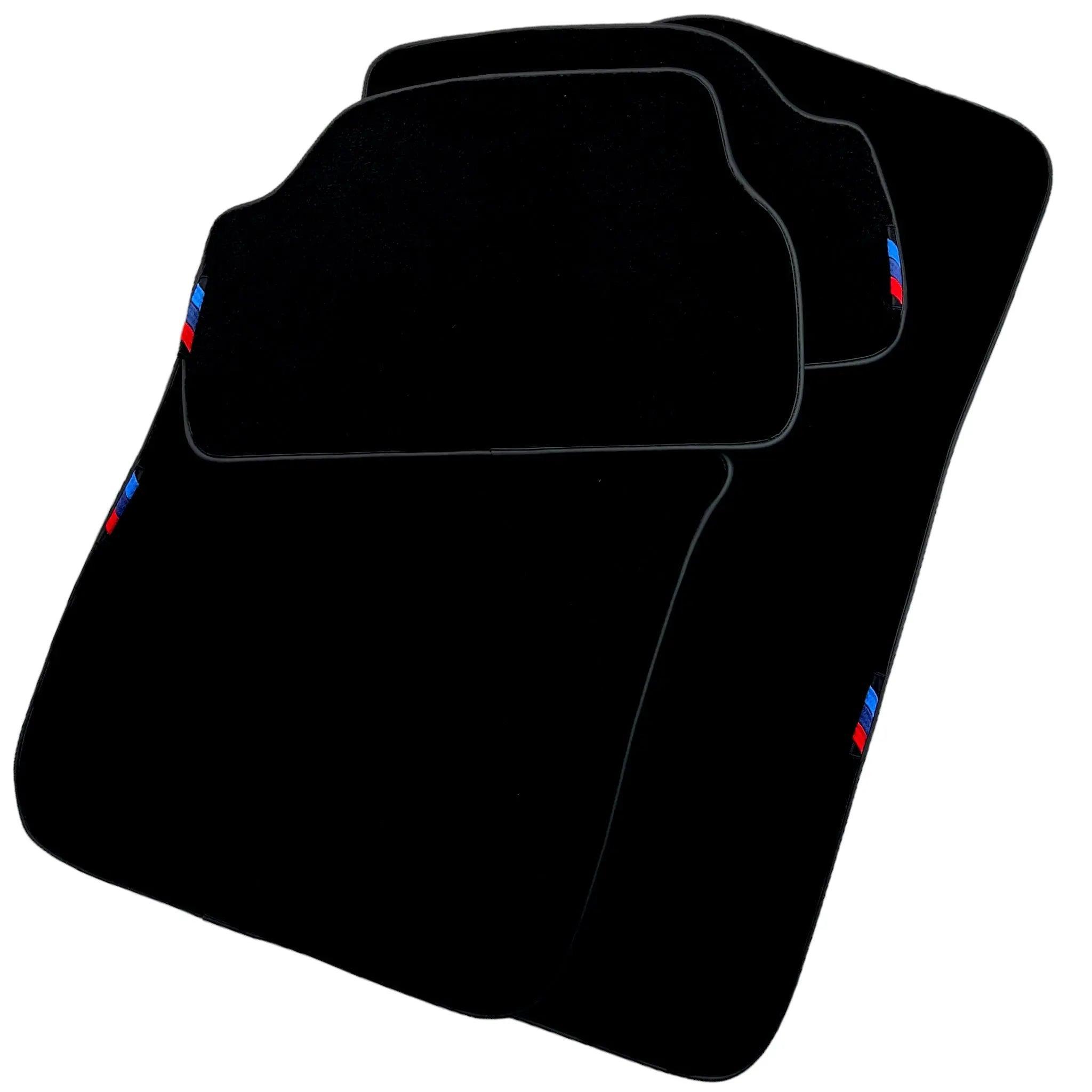 Black Floor Mats For BMW 1 Series E81 With 3 Color Stripes Tailored Set Perfect Fit - AutoWin