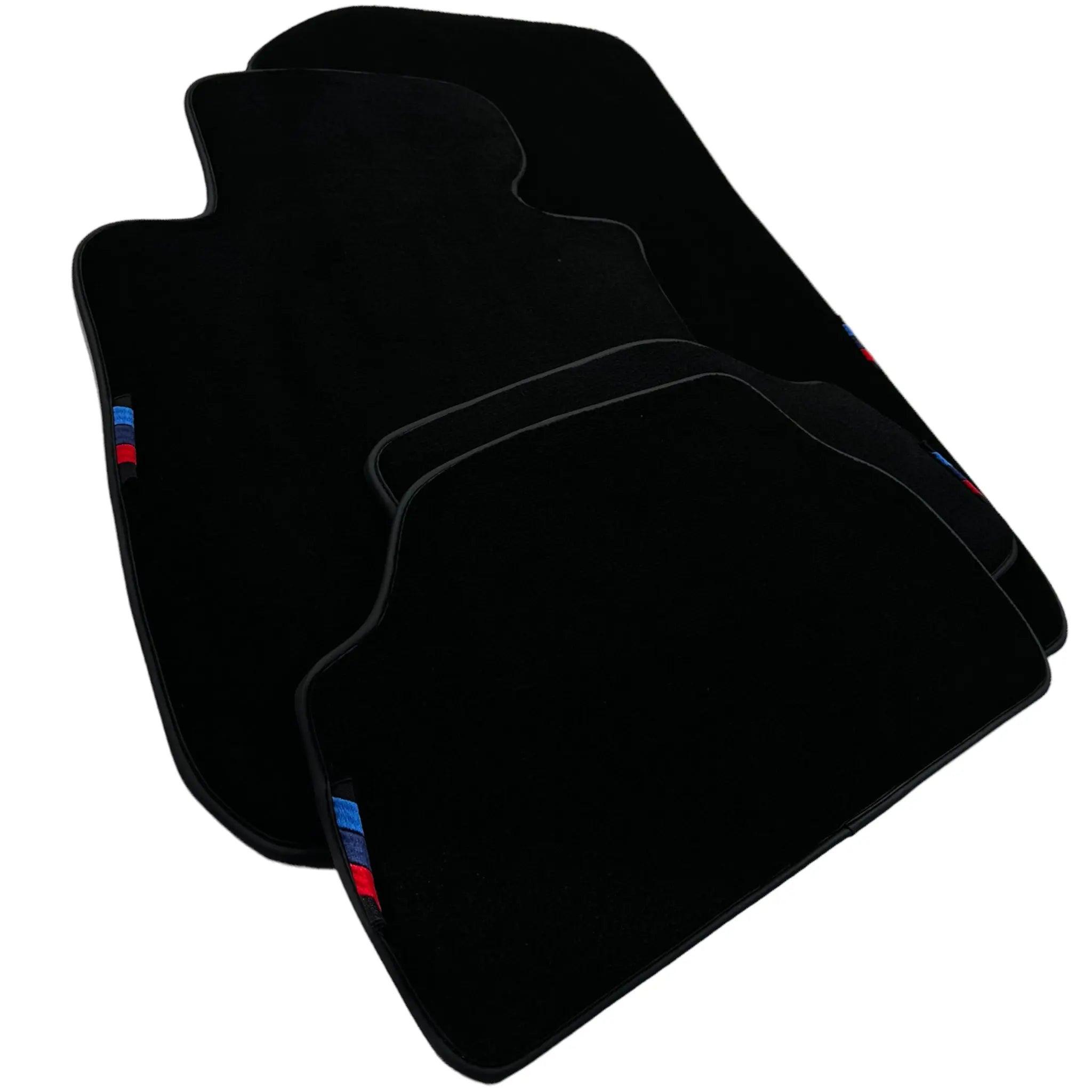 Black Floor Mats For BMW 1 Series E81 With 3 Color Stripes Tailored Set Perfect Fit - AutoWin