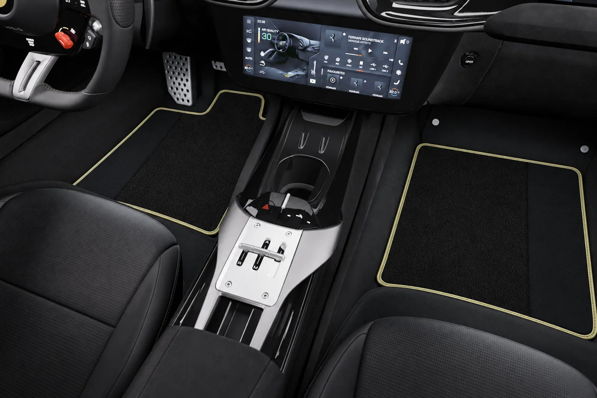 Black Floor Mats for Ferrari 12 Cilindri (2024-2026) with Leather | Various Trim Colors inside the vehicle
