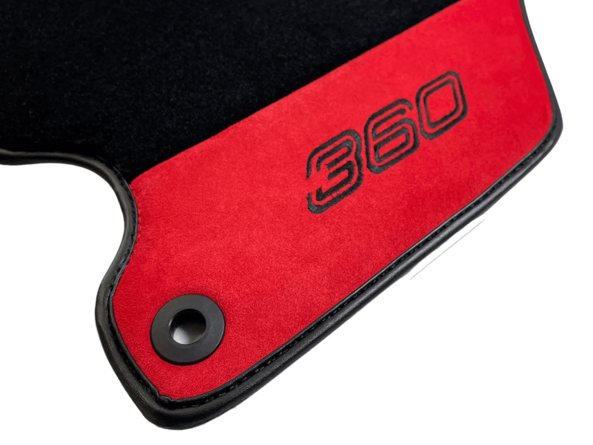 Black Floor Mats For Ferrari 360 Modena 1999-2005 With Red Alcantara Leather - AutoWin